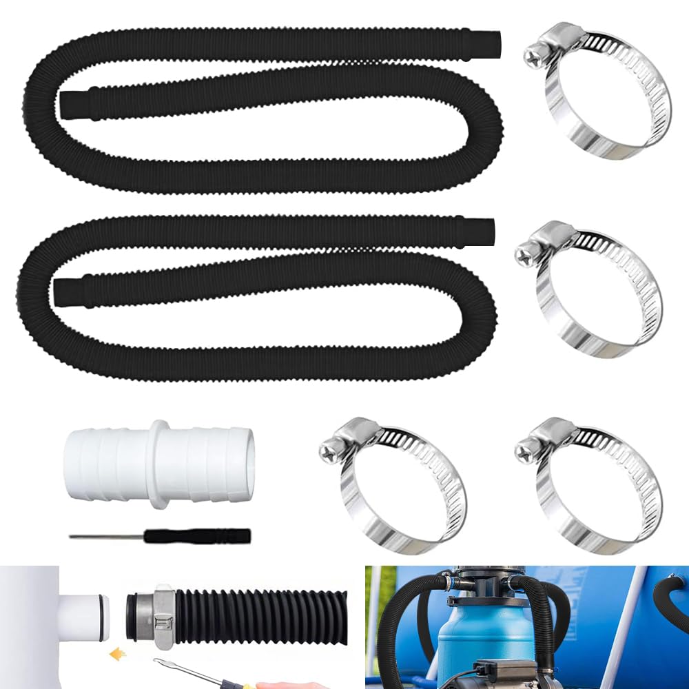 HuaMuDM Pack of 2 Pool Hose 32 mm with 4 Safety Clips and 1 Hose Connector, Pool Hose