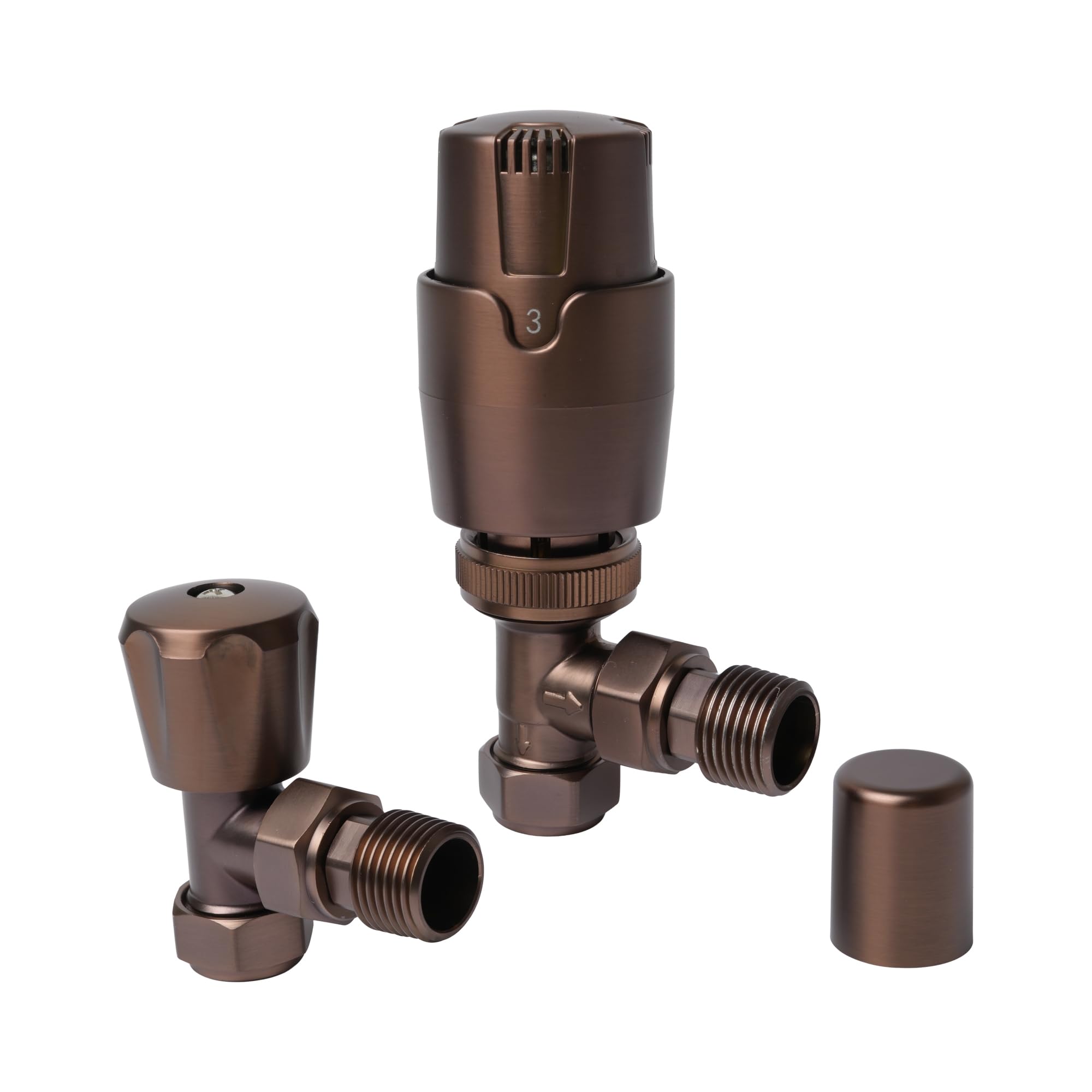 Bronze Angled Thermostatic Radiator Valves TRV Modern Radiator Valves 15mm x 1/2" (Set of 2) for Heated Towel Rails & Central Heating Radiators Radiator Valve Set