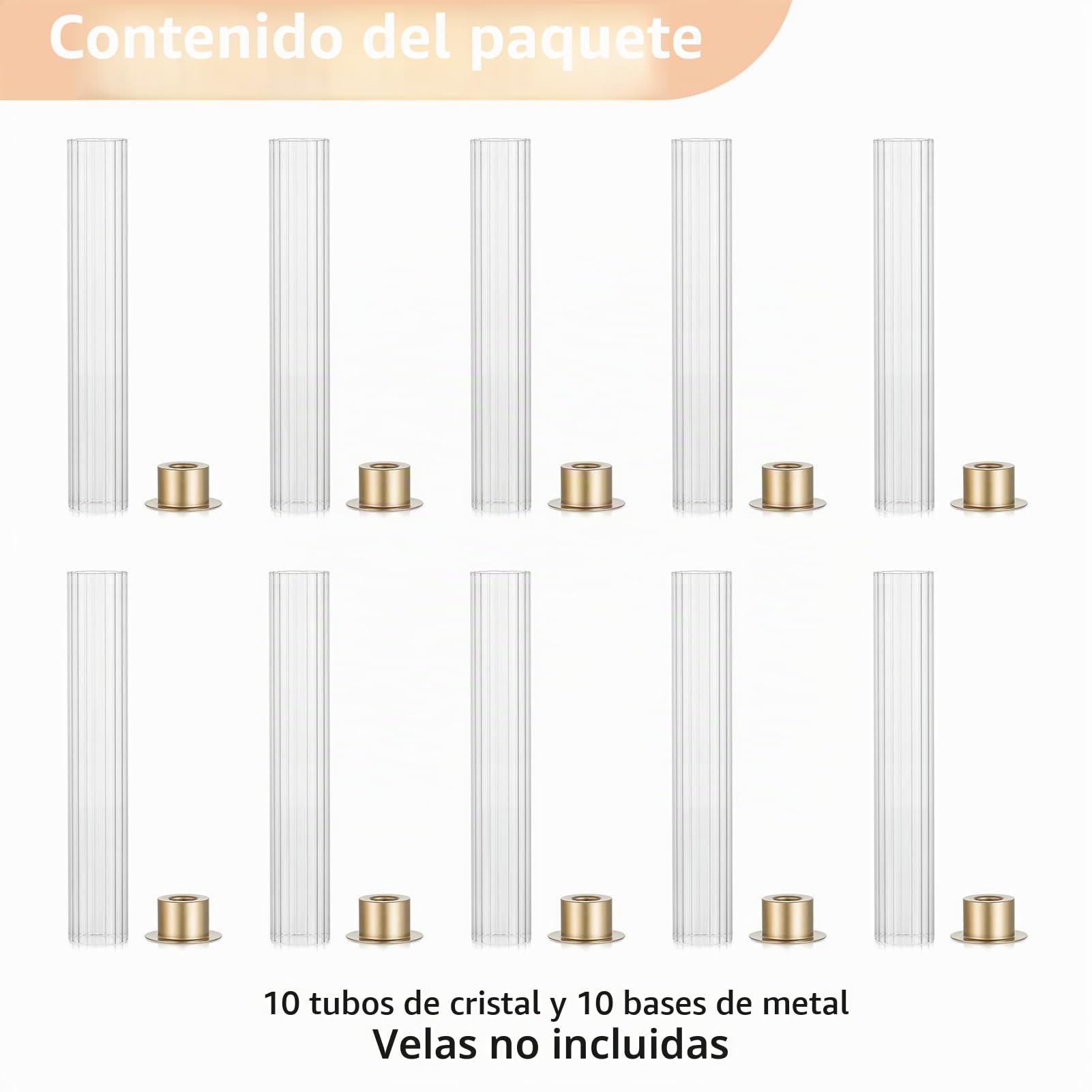NUPTIO Cilindro de Vidrio Velas Portavela de Palo Dorado 10 Piezas Sin Fondo Decoración de Mesa de Bodas