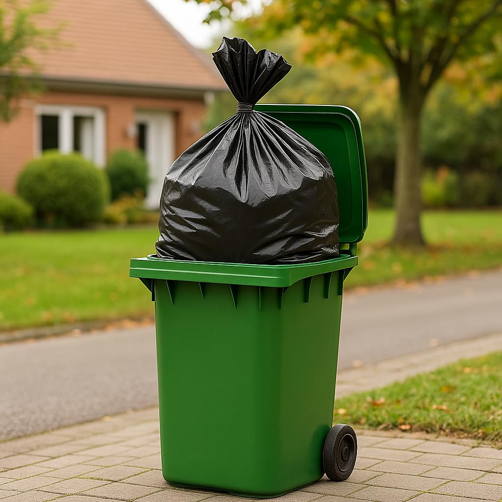 Babylonplast Worki na śmieci 120 l, bardzo mocne, czarne, stabilne, odporne na rozerwanie, 70 x 110 cm, nadają się do recyklingu i przyjazne dla środowiska, worki na odpady budowlane 70 µ/typ 100 (200
