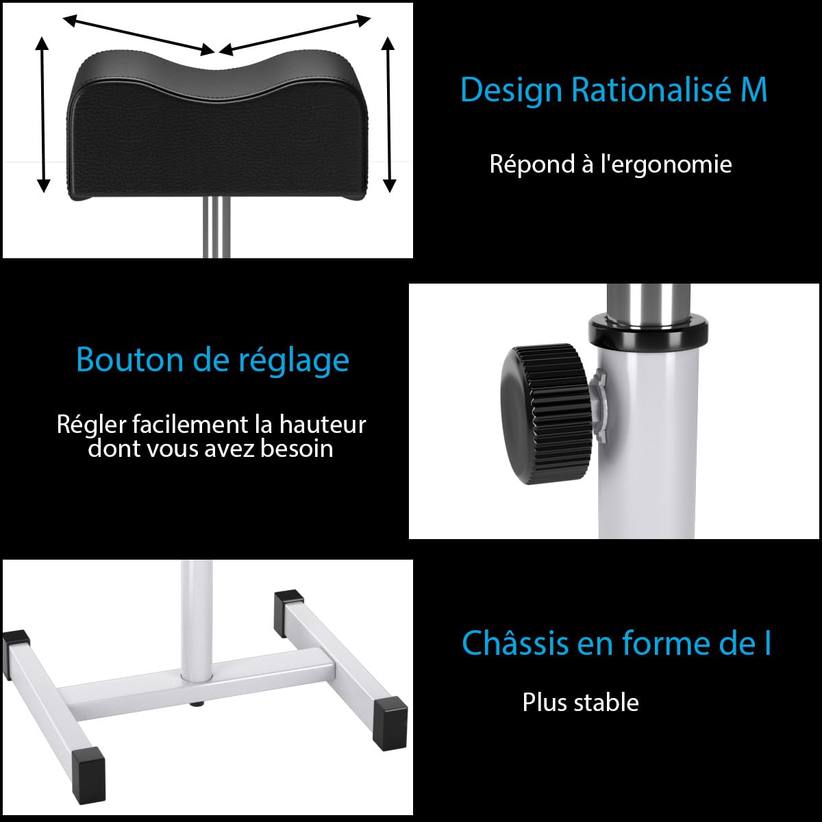 RELAX4LIFE Tabouret de Pédicure Hauteur Réglable 44-65 CM, Repose-Pieds Pédicure avec Coussin Doux, Support Pieds Portable pour Pédicure, Manucure, Spa, Charge 10 KG (Noir)