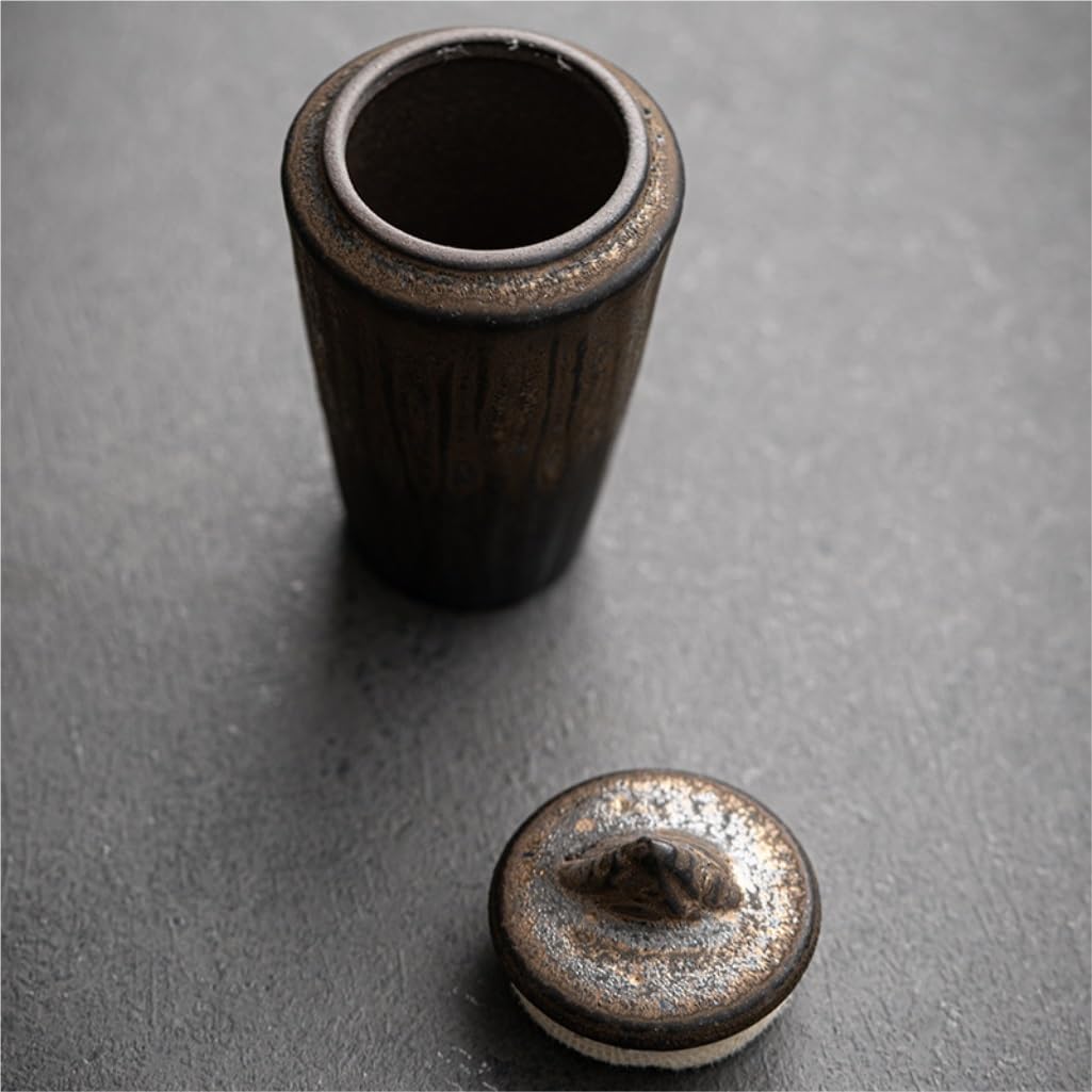 Organizadores y Almacenamiento de Té Mini recipiente for almacenamiento de té de gres, tarro pequeño de cerámica esmaltado de hierro dorado, tarro sellado, tarro de almacenamiento portátil Botes de Té