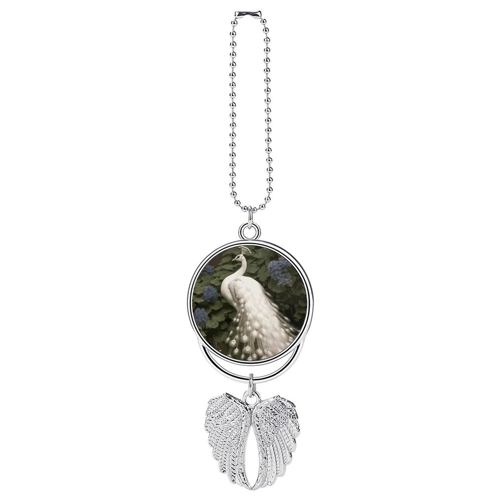 White Peacock Car Pendant Hanging Swing Auto Rear View Mirror Hanging Car Rear View Mirror Charm Truck Hanger Ornament Charm for Car Rear View Mirrors Accessories