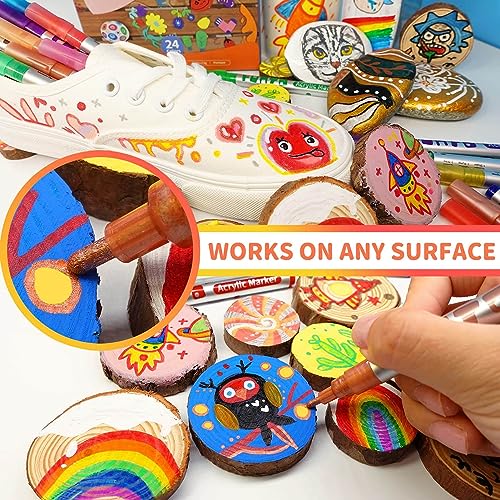 Image of Funto Acrylic Paint Pens for Rock Painting, Fabric, Wood, Canvas, Metal, Ceramic, Glass, 24 Colors Paint Marker Set, Non-Toxic, Quick Drying