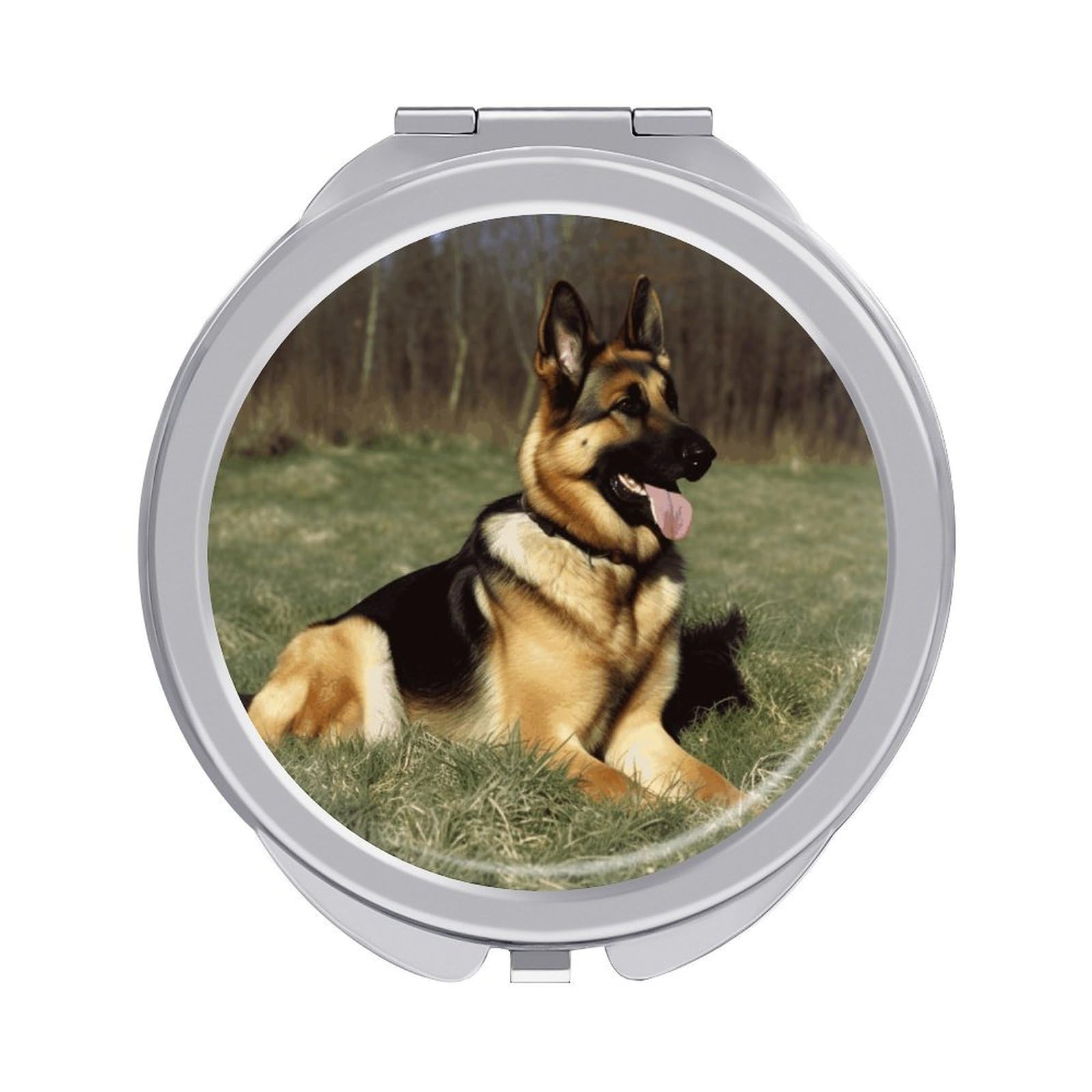 VstaDank German Shepherd Dog Travel Makeup Mirrors Exquisite Double-Sided 2X/1X Magnifying Folding Pocket Mirror Portable Round Handheld Mirror Mini Compact Mirrors for Outdoor Home