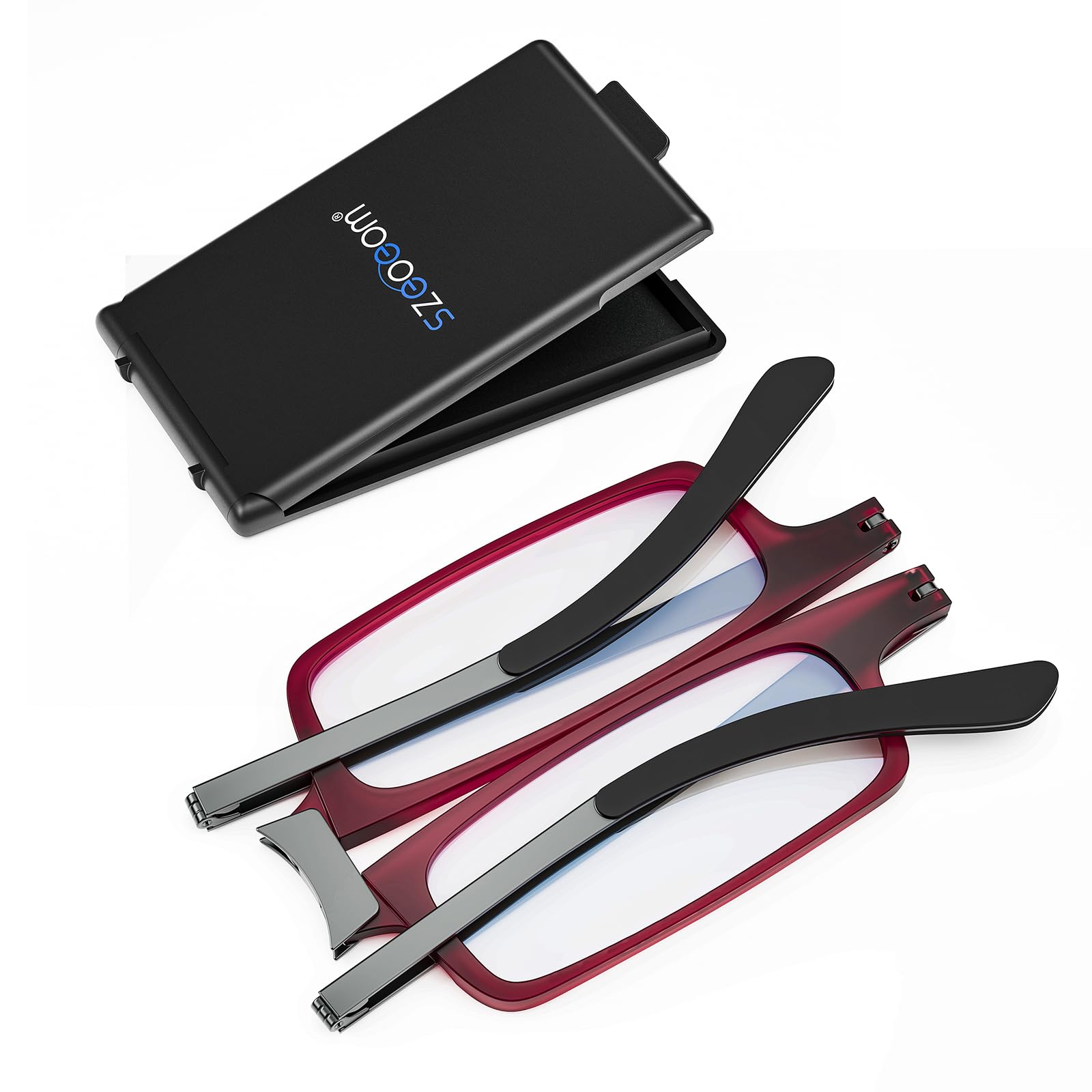 SZEOEOM Gafas de lectura plegables ultrafinas Lectores plegables ultraligeros Bule-light para hombres Mujeres Estuche de gafas rectangular portátil de viaje compacto