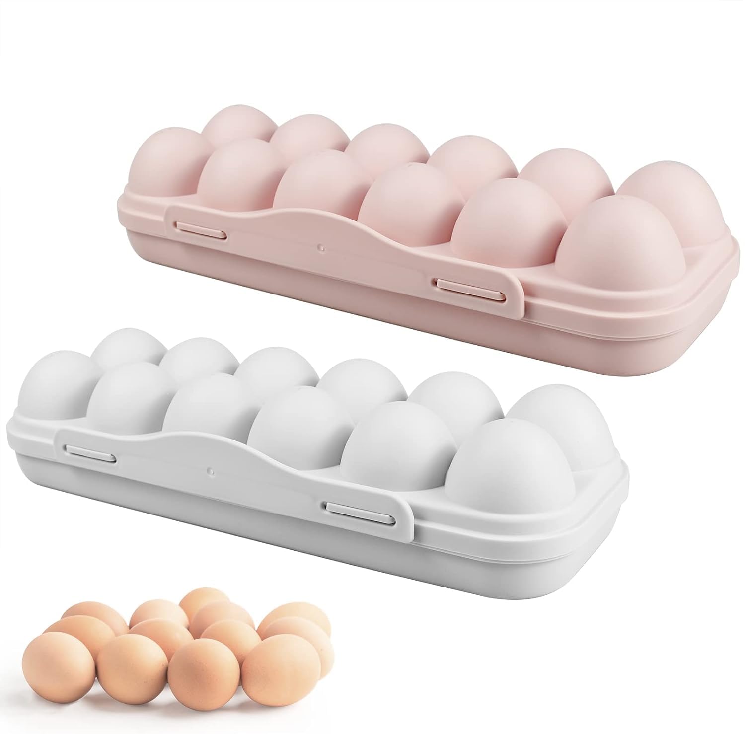 2 Pcs Egg Container, Egg Holder with Lid for Fridge Plastic Eggs Storage Container, Egg Tray Fits 2X12 Eggs