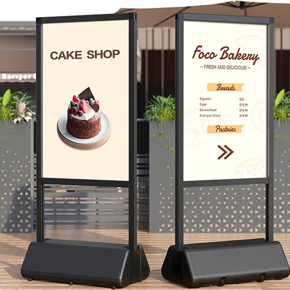 Tienen Ruedas En La Base Carteles Para Aceras, Marco De Aluminio A Doble Cara Con Cierre A Presión, Base Rellenable Con Agua Soportes Para Carteles,Negro,59x90cm~59x120cm