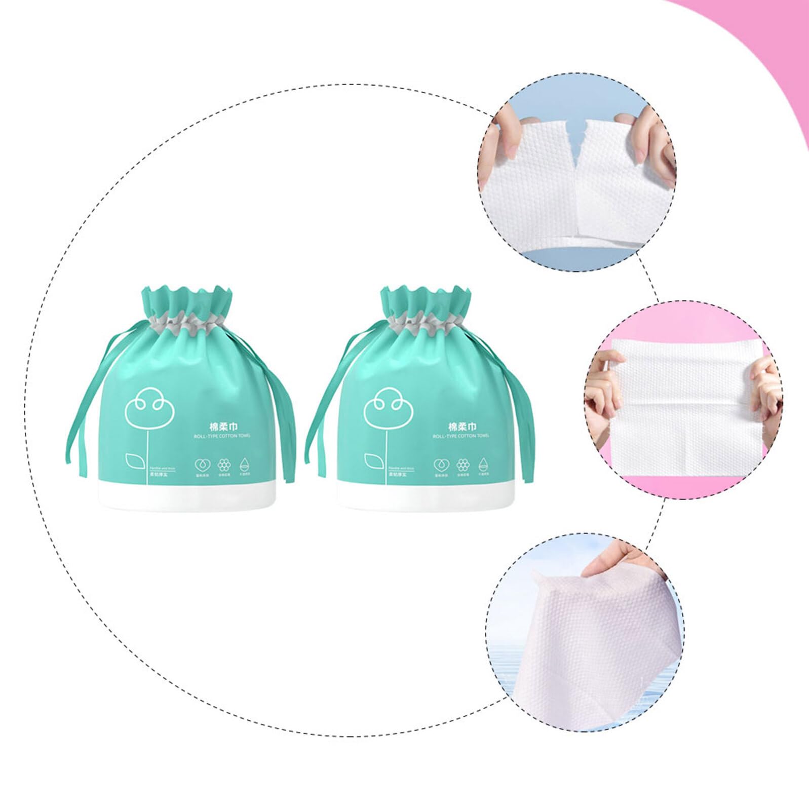 LALAFINA Salviette Detergenti Monouso per Viso in Cotone, 40 Pezzi per Rotolo, 2 Pezzi, Perfette per Pulizia Quotidiana e Cura del Viso Donna