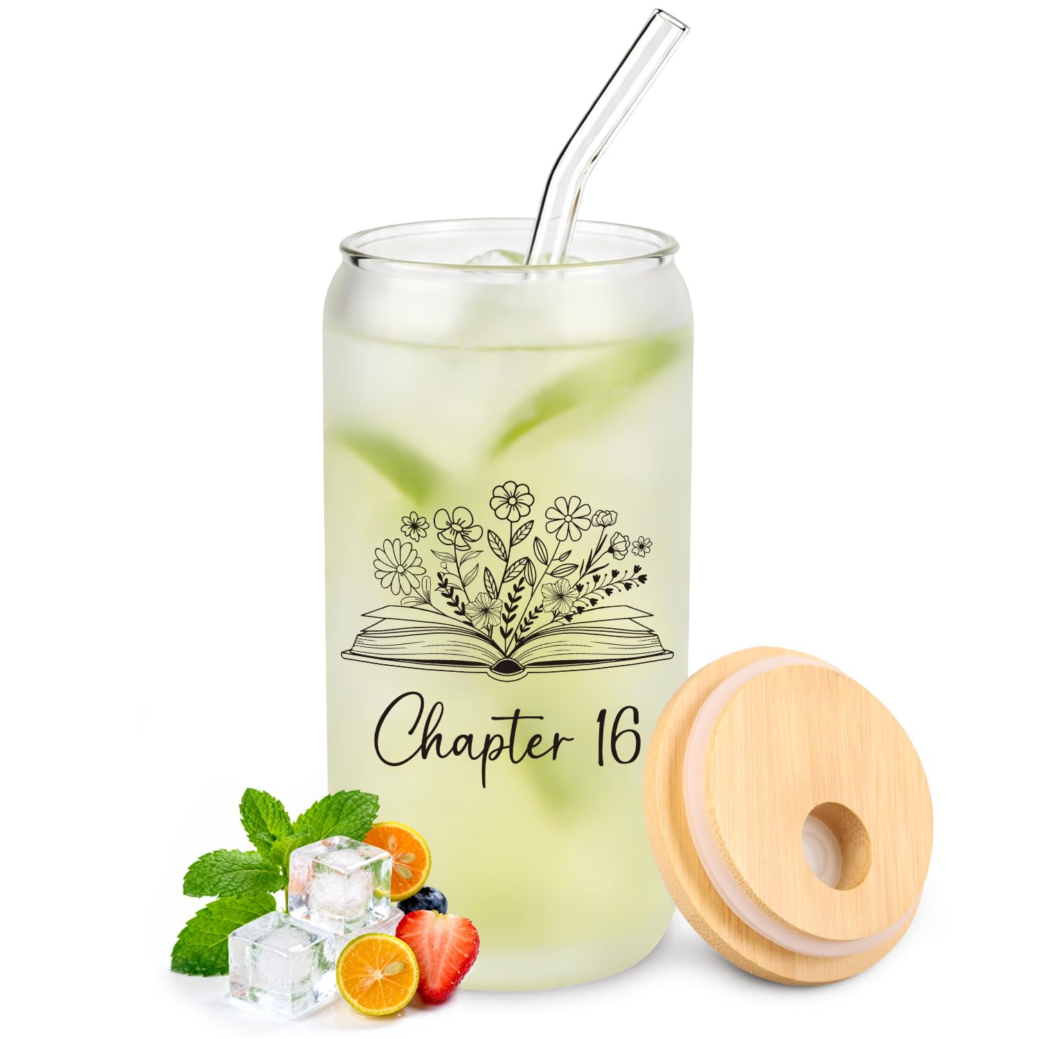 16th Birthday Gifts for Girls – Chapter 16 Frosted Glass Cup with Lid & Straw, Aesthetic Birthday Gift for Women Turning 16, Meaningful Gift for Daughter, Sister, Best Friend, 16 Year Old Gift Ideas