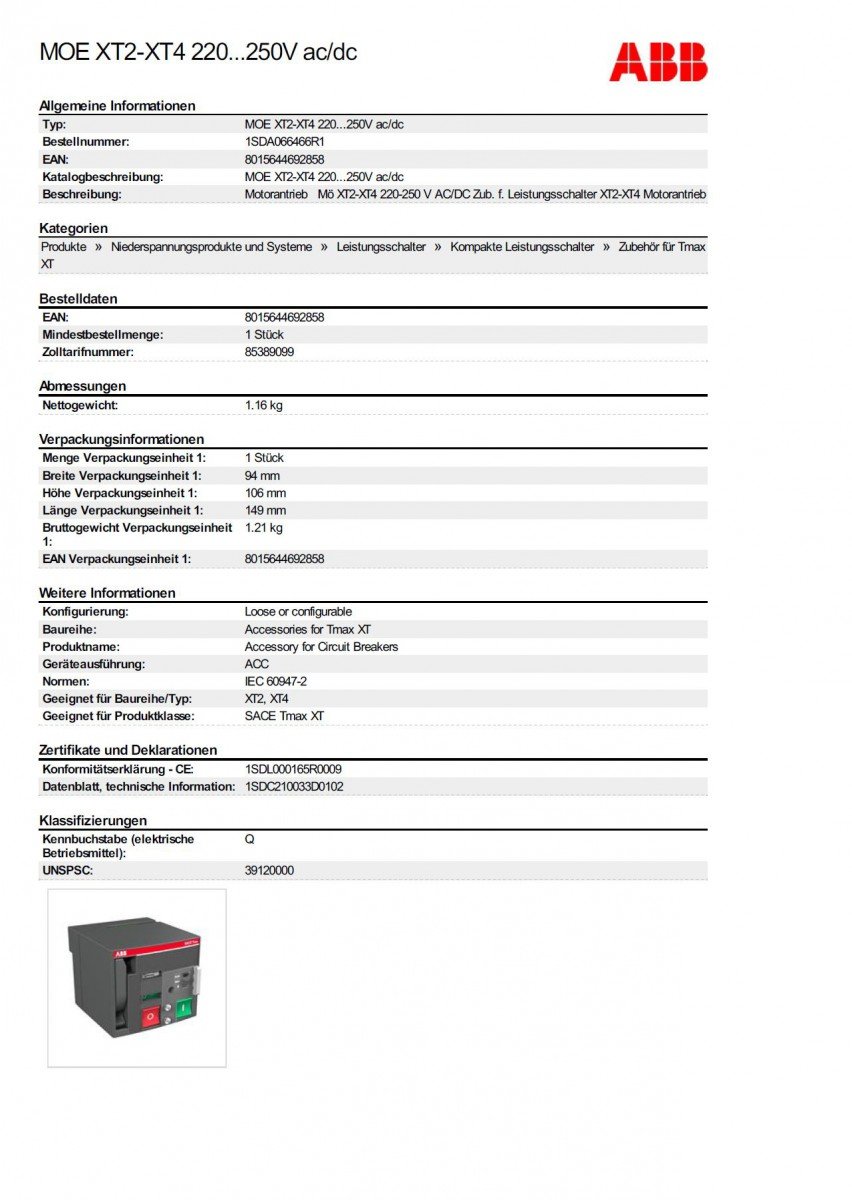 Abb-entrelec Tmax Motorsteuerung, 220 – 250 V/Gleichstrom