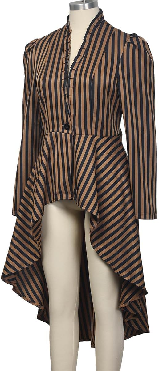 Women's Steampunk Long Striped Jacket Renaissance Victorian Gothic Blazer Jacket Coat - Image 6