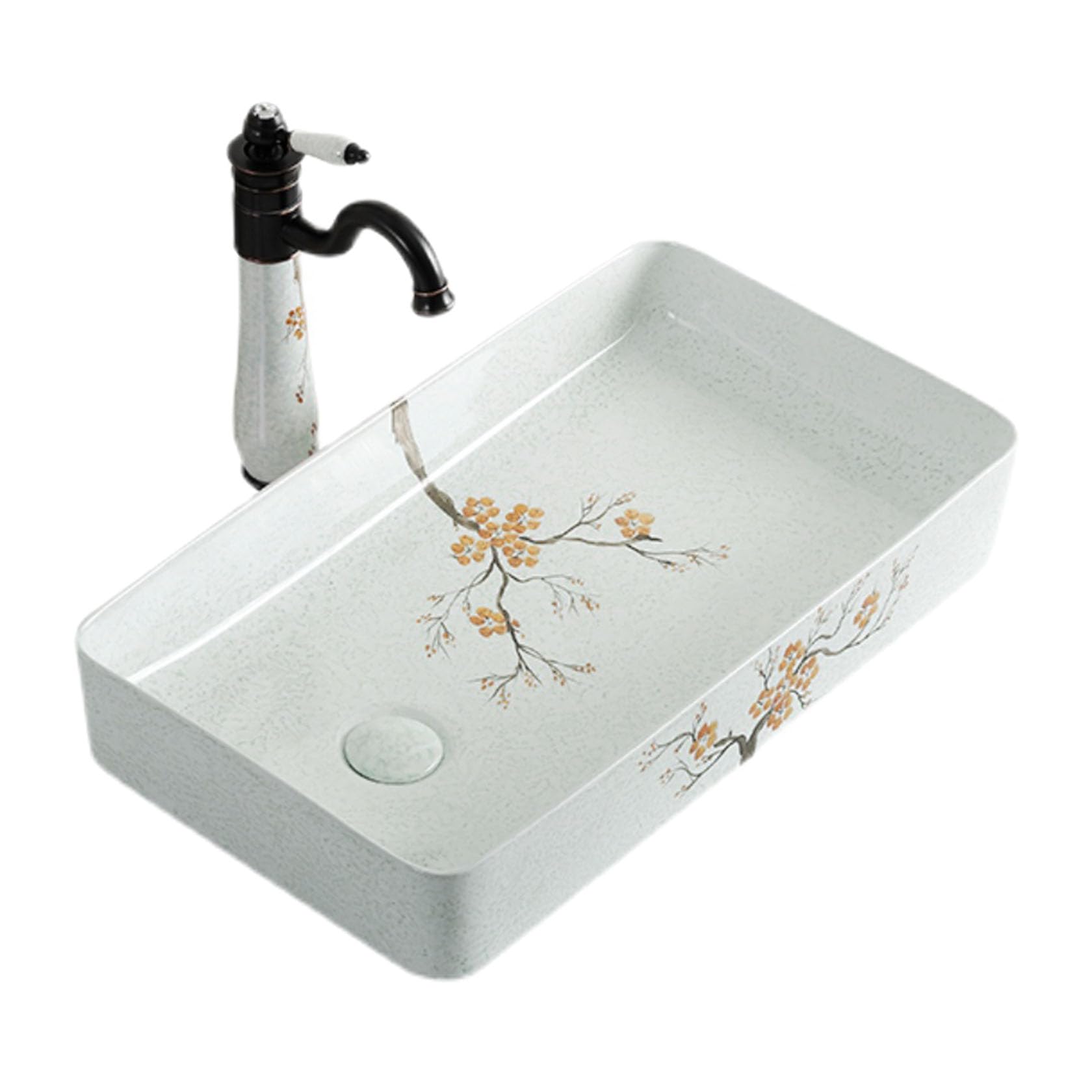 Lavabo de salle de bain rectangulaire en céramique blanche vasque à poser 54 cm