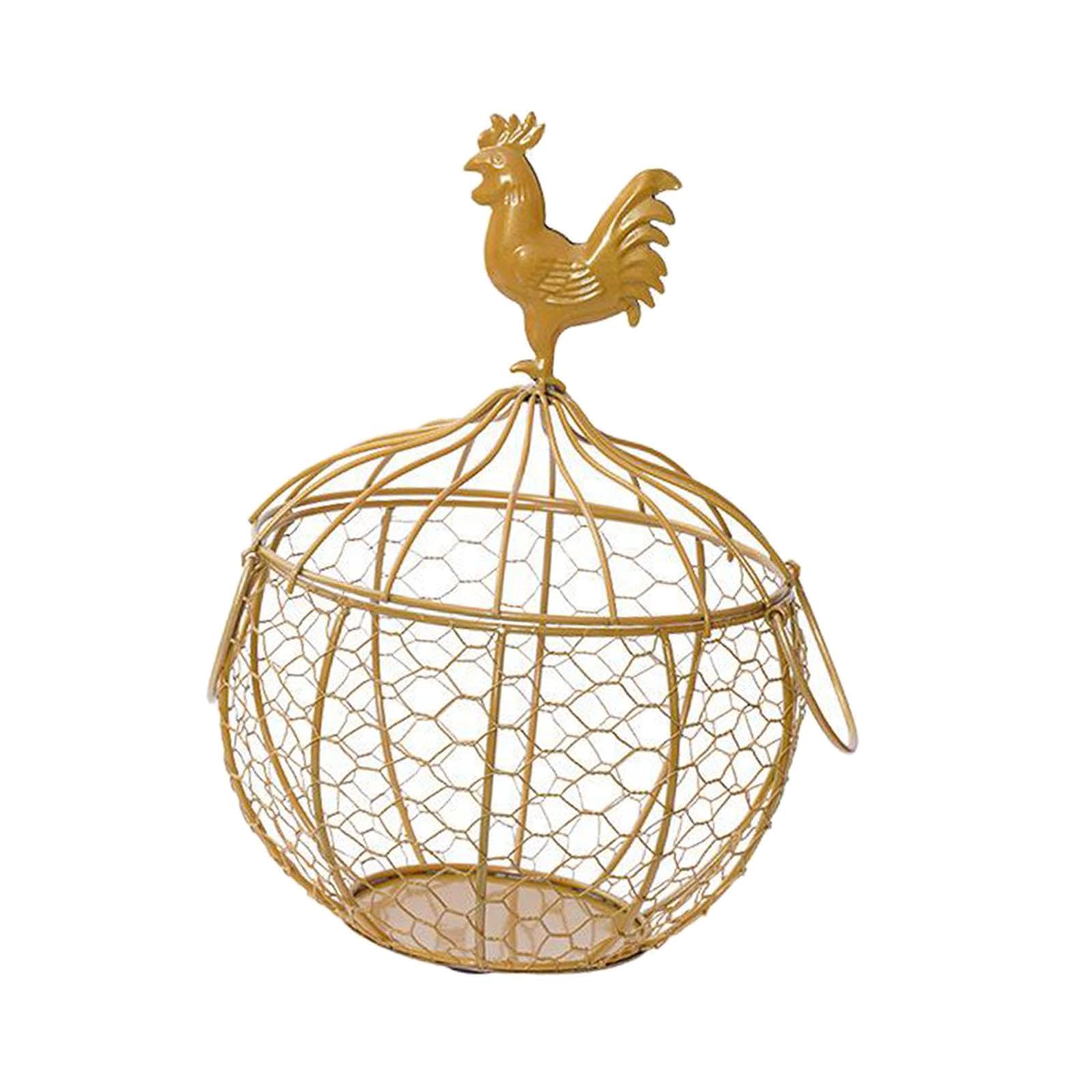 Cesta para huevos metálica con tapa en acabado oro para decoración exclusiva