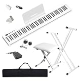 NikoMaku Piano Keyboard 88 Keys with Bench and Stand&comma; Semi weighted Portable Digital Piano for Beginners&comma; SWAN-S White&comma; with Headphones&comma; Stickers&comma; Carrying Case