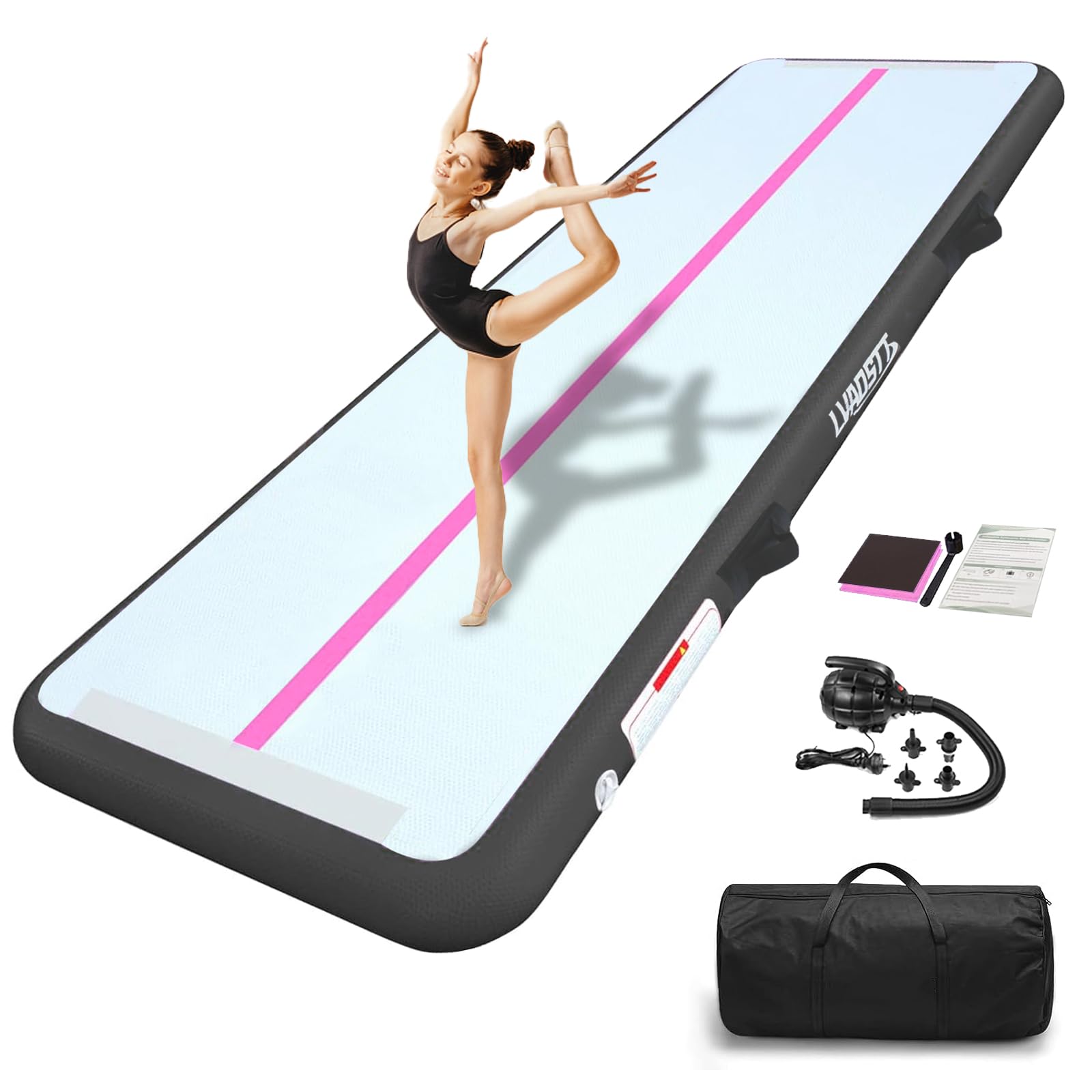 Gymnastics Air Mat Tumbling Mat 13ft/16ft/20ft Tumble Track, Inflatable Tumbling Mat 4/8 inch Thickness Gymnastics Air Training Mats with Electric Air Pump for Home Use/Tumbing Meditation/Cheerleading/Water Use