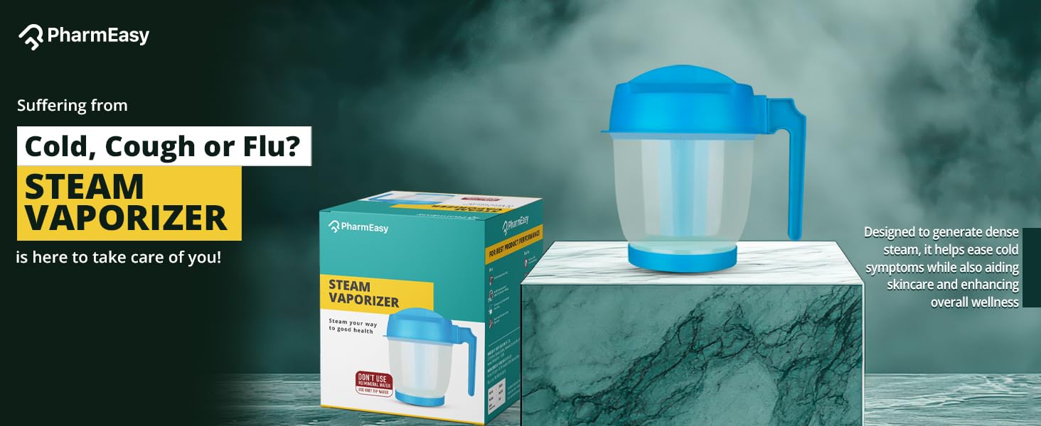 PharmEasy Steamer Vaporizer for Cold and Cough | Steam Inhaler Vaporiser | Helps in Breathing Disorders like Asthma and Bronchitis | Sauna Experience for Blackheads Removal, Skin Care|1 Year Warranty 2