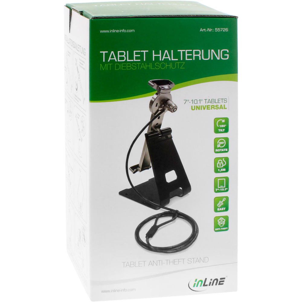 InLine 55726 uniwersalny uchwyt na tablet 7"-10,1" z zamkiem zabezpieczającym 1,5 m, z kluczem