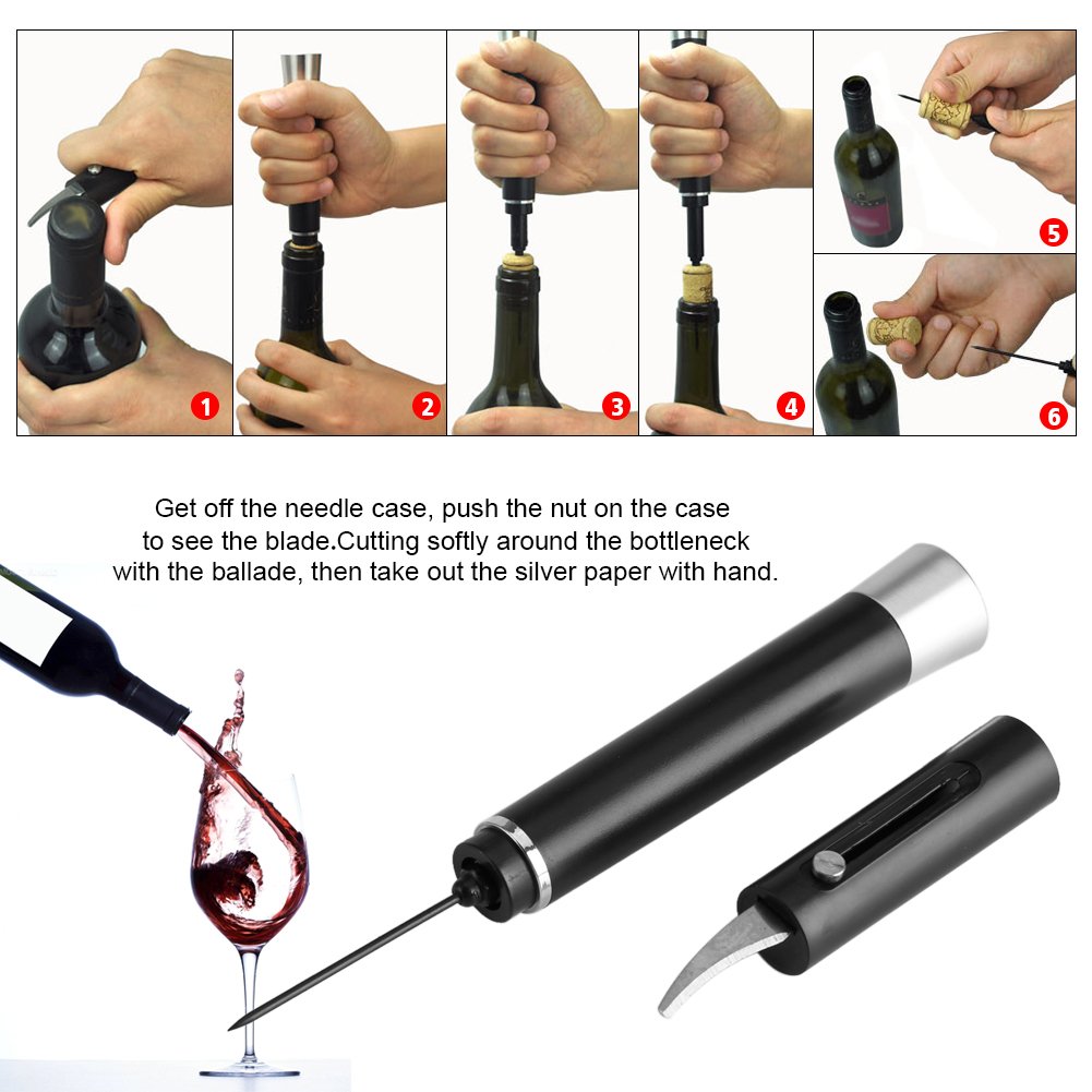 2-in-1 Air Pressure Wine Opener with Foil Cutter, Easy-Open Air Pump Wine Opener Portable Travel Wine Corkscrew Handheld Wine Cork Remover