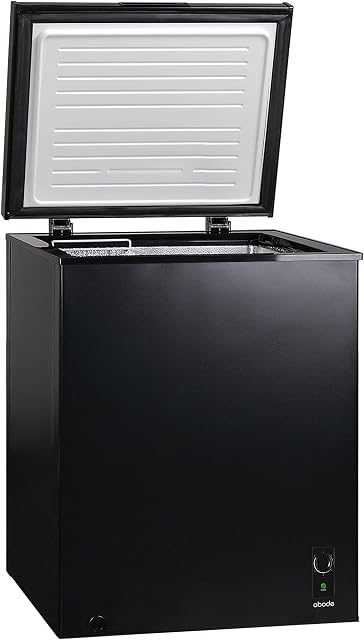 Abode ACF142B Freestanding Black Chest Freezer 142L with Removable Wire Basket & Counter Balance Lid, Adjustable Thermostat, Suitable for Garages & Outbuildings