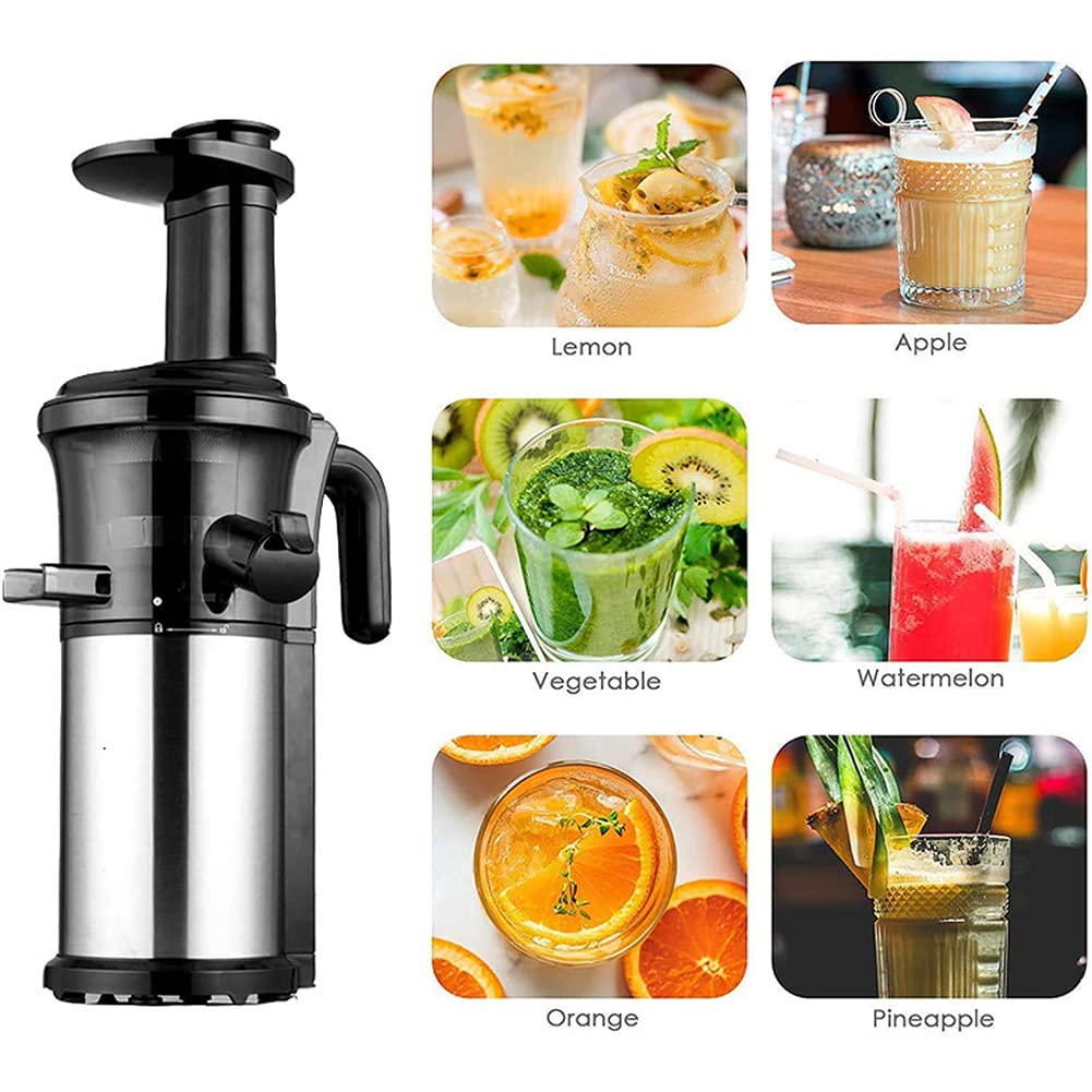 Licuadora de prensado en frío - 200 W, Acero Inoxidable, Baja Velocidad, máquina para extraer Jugo de Frutas, Verduras, sorbetes y Helados - Libre de BPA, Alto Rendimiento de Jugo