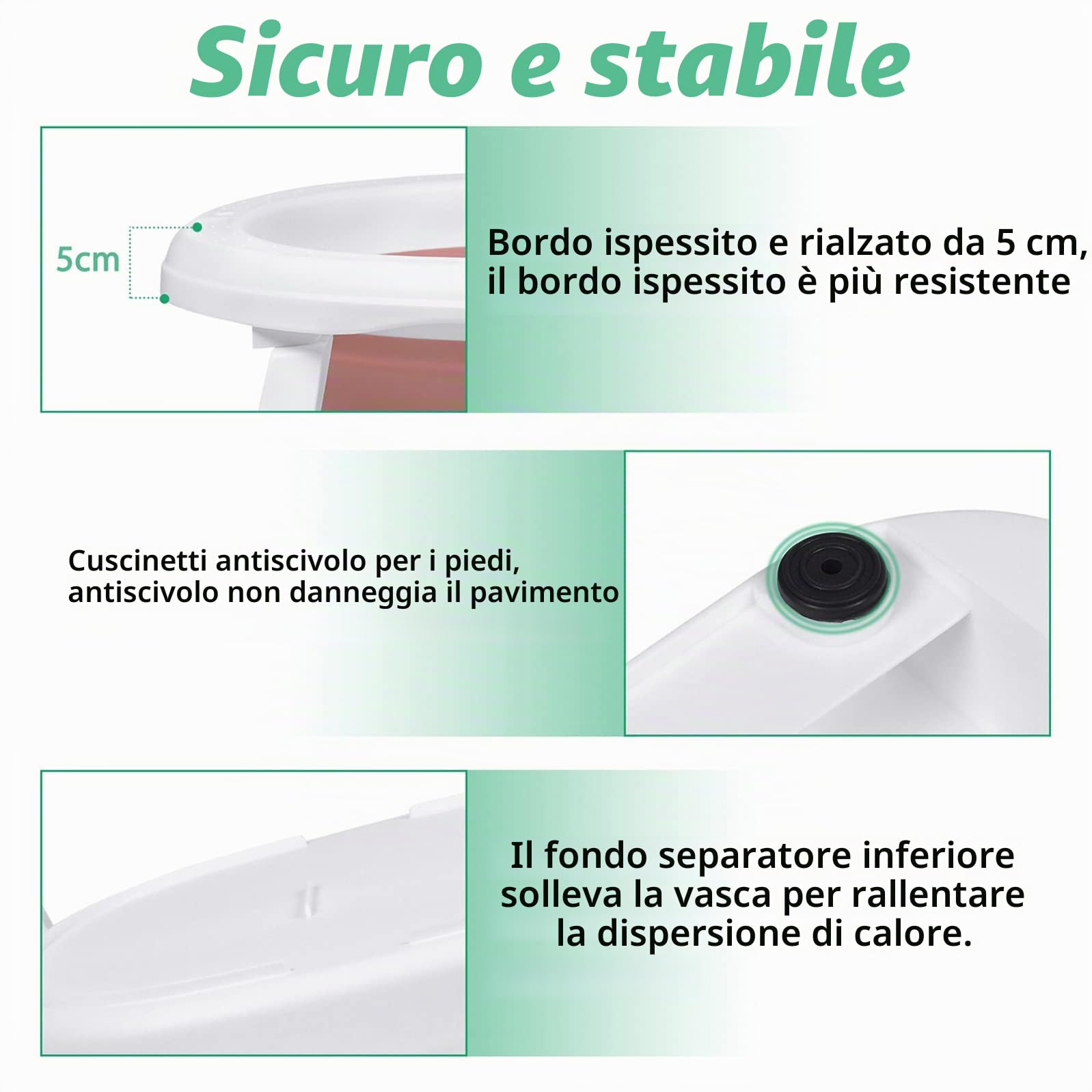 Vasca da bagno pieghevole per bambini e neonati, con tappetino antiscivolo e rete di sicurezza, salvaspazio (verde)
