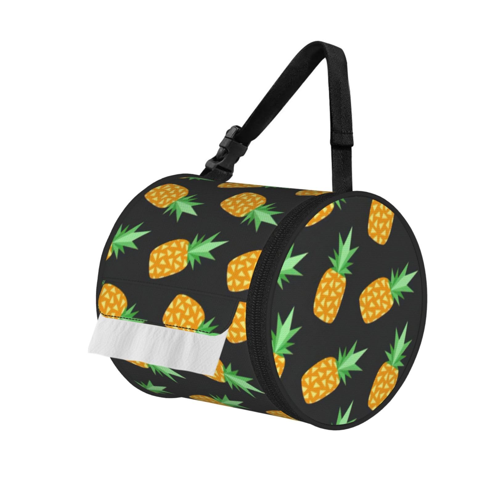 Yellow Pineapple Printed Roll Paper Carrier Bag, Foldable Oxford Cloth Tissue Case for Camping Hiking Backpack