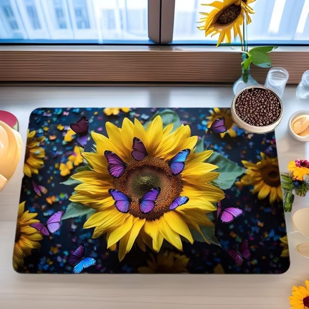 Tapis de bain enfant grand format pour couloir et chambre bébé fille bleu et jaune