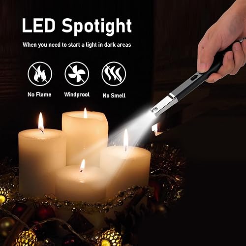 Miniatura 2 de Aneagle Lighter Electric Candle Lighter 2 Packs Upgraded Rechargeable Candle Lighter with LED Flashlight Windproof Flameless and Hanging Hook LED