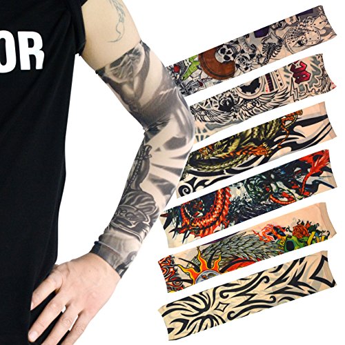 Hoveox 20Pcs Temporary Tattoo Arm Sleeves Arts Fake Slip On Arm Sunscreen Sleeves Body Art Stockings Protector -Designs Tribal, Tiger, Dragon, Skull, And Etc Unisex Stretchable Cosplay Accessories #TOP1