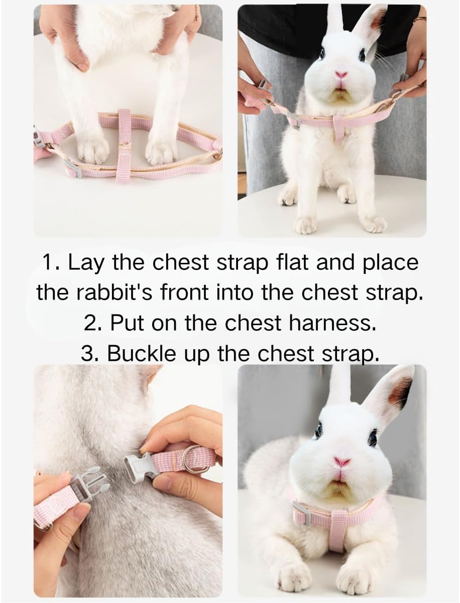 Adjustable Rabbit Harness Leash Bunny Harness for Pet Walk Running Jogging Leash Harness for Bunny Cat Puppy Kitten Ferret and Other Small Pet (Pink,Small)