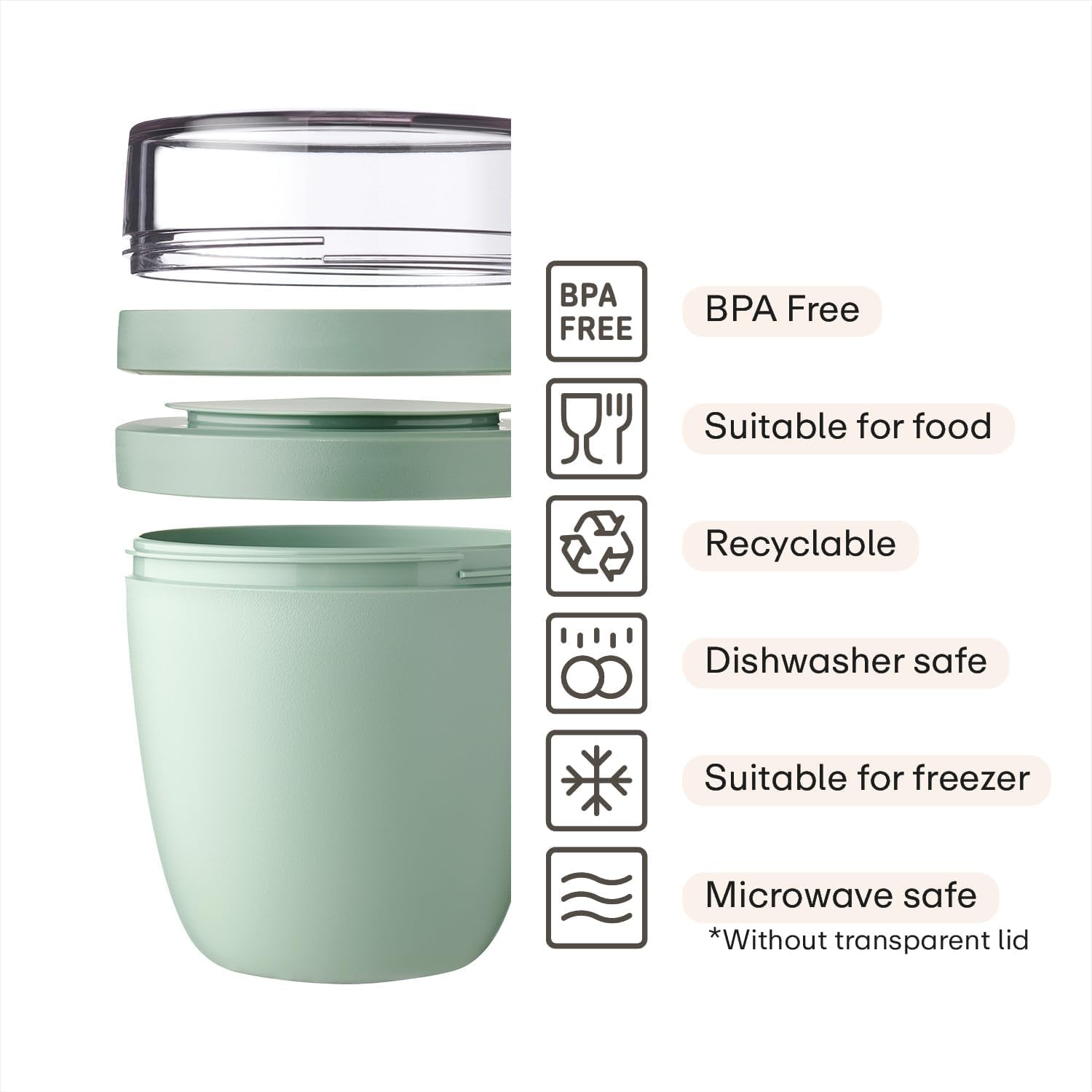 Mepal | Pojemnik na lunch Ellipse Mixed | Campus Red + Vivid Green | Kubek na musli na wynos | Przegródka na jogurt i musli | 500 ml + 200 ml | Nadaje się do zamrażarki, kuchenki mikrofalowej i