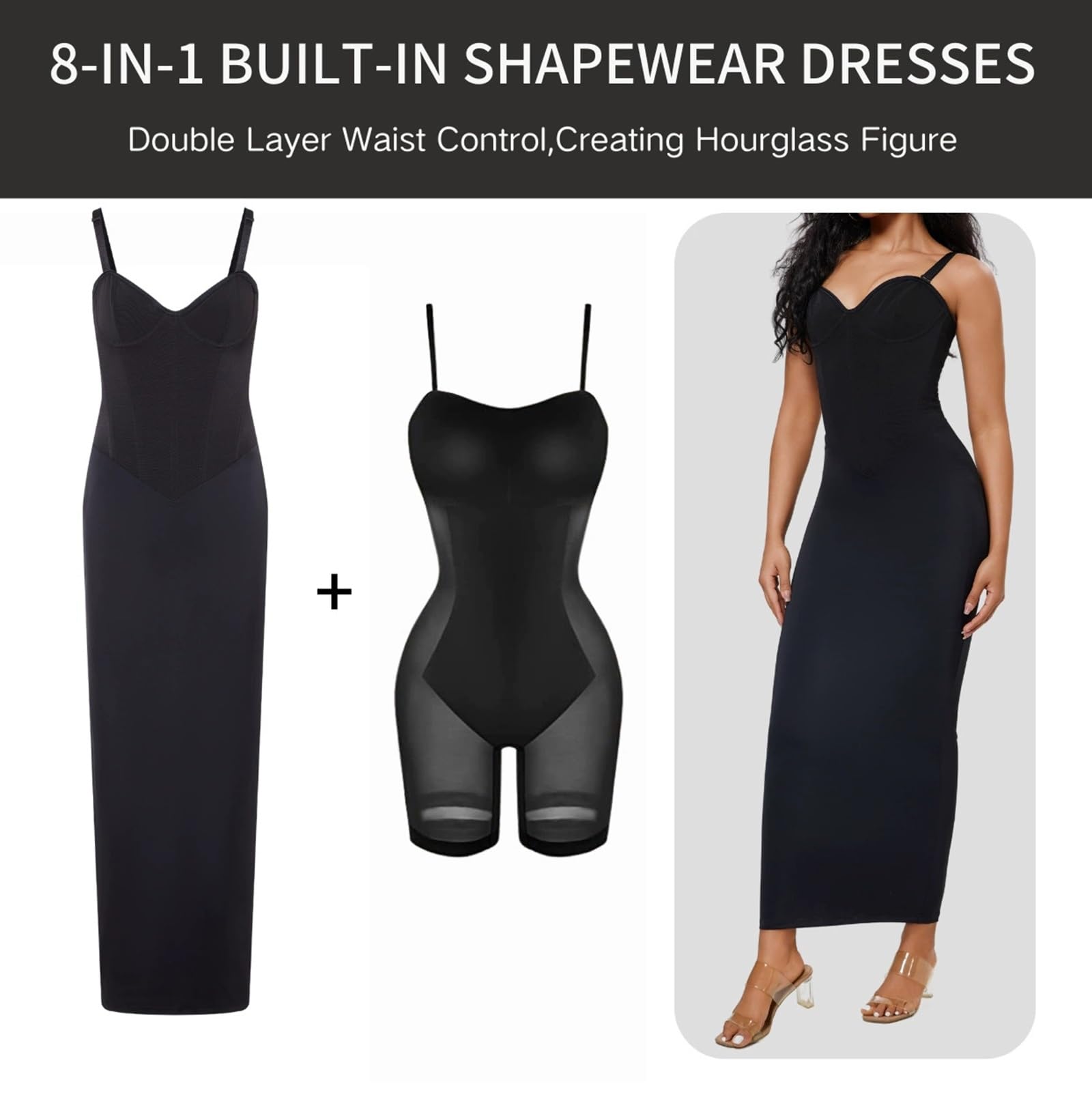 HLTYGWX Vestido Moldeador sin Tirantes para Mujer, Control de Barriga, Cuerpo Completo, con Correas extraíbles