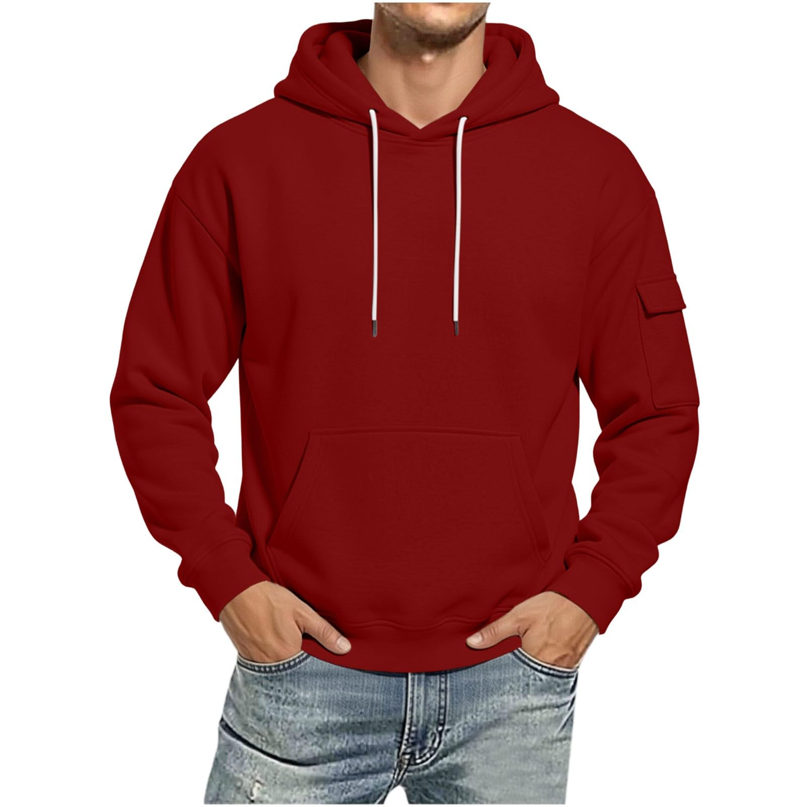 LUCKME Felpa Uomo con Cappuccio - Coulisse Tinta Unita Leggera E Funzionale | Felpa invernale uomo, fodera felpata, cappuccio regolabile, tasca marsupio, manica lunga, comfort termico, stile sportiva,