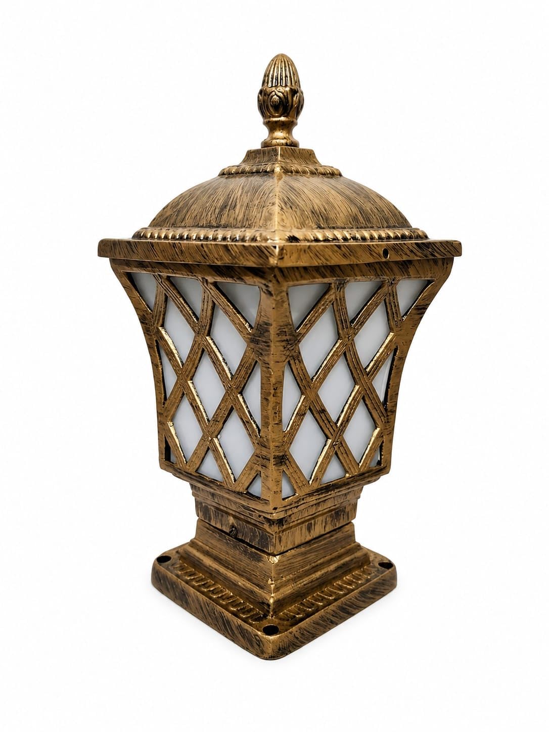 Outdoor Pillar Gate Light, Antique Gold Finish, Lattice Design | Victorian Style, Ornate Carved Design, Pedestal Mount, Warm Amber Glow, Weather Resistant-image-11