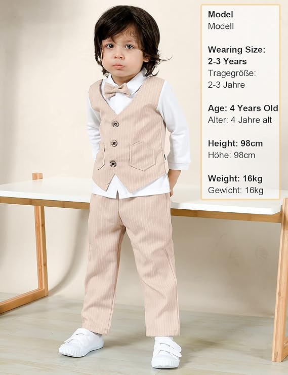 Gilet Pantaloni 4 Pezzi Abiti da Festa di Nozze 3-8 Anni Papillon Completi  per Ragazzi Completi per Bambini Ragazzi Abiti Formali Cotone a Maniche  Lunghe Camicia lencicol Abiti e giacche Abbigliamento