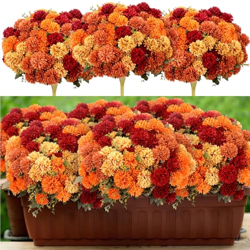12 Pcs Artificial Fall Flowers Faux Mums Burnt...