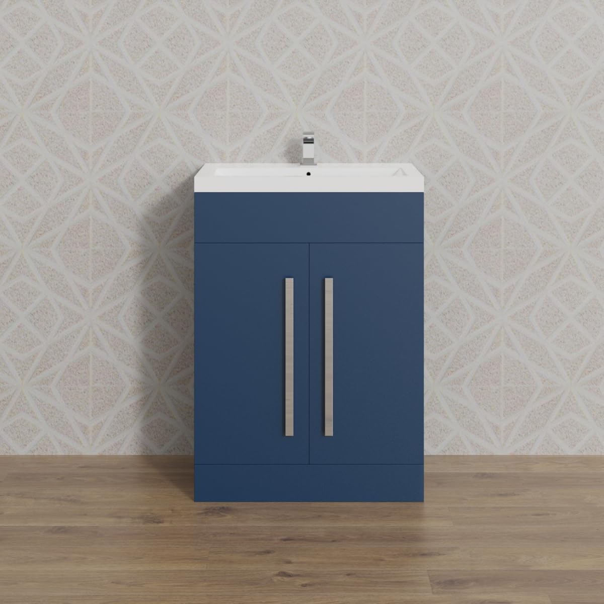 Aquariss 600mm Painted Floor Standing Vanity Unit with Basin Sink Cabinet Unit Bathroom Storage Units Free Standing Flat Packed Matte Blue