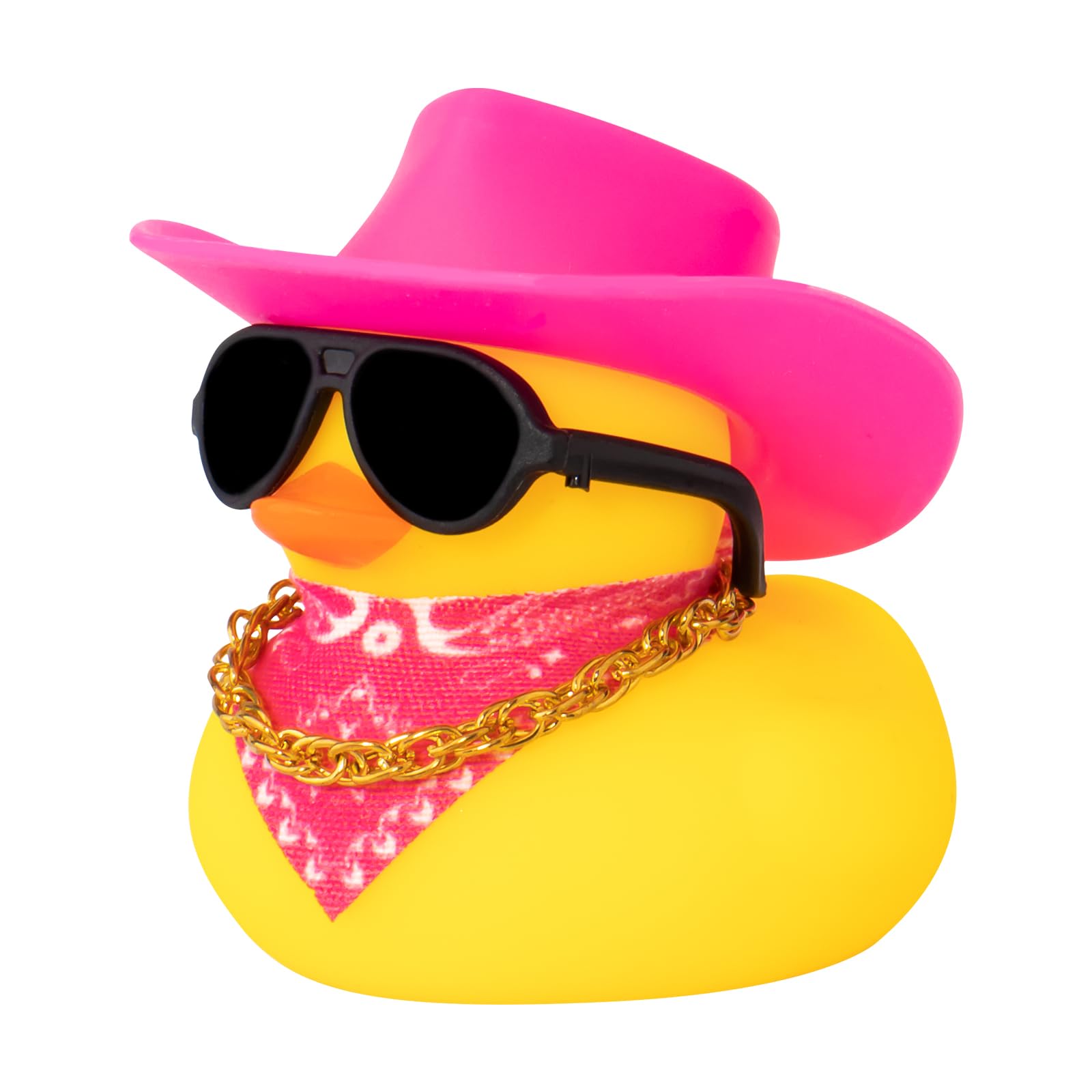 wonuu Car Dashboard Decoration Cowboy Hat Rubber Duck, Car Ducks Ornaments with Mini Colorful Hat Necklace Sunglasses Scarf (Pink)