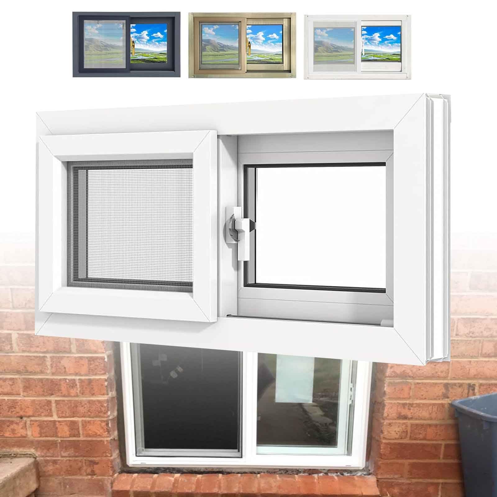 Ventana corrediza de aluminio para gallinero o sótano con mosquitera regulable