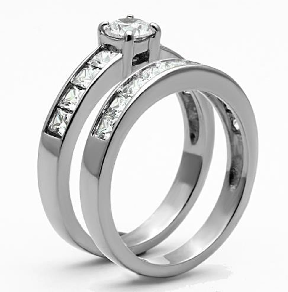 Marimor Jewelry 3.25 Carat Cubic Zirconia Stainless Steel 316 Engagement Wedding Ring Set Size 5-10 - Image 4