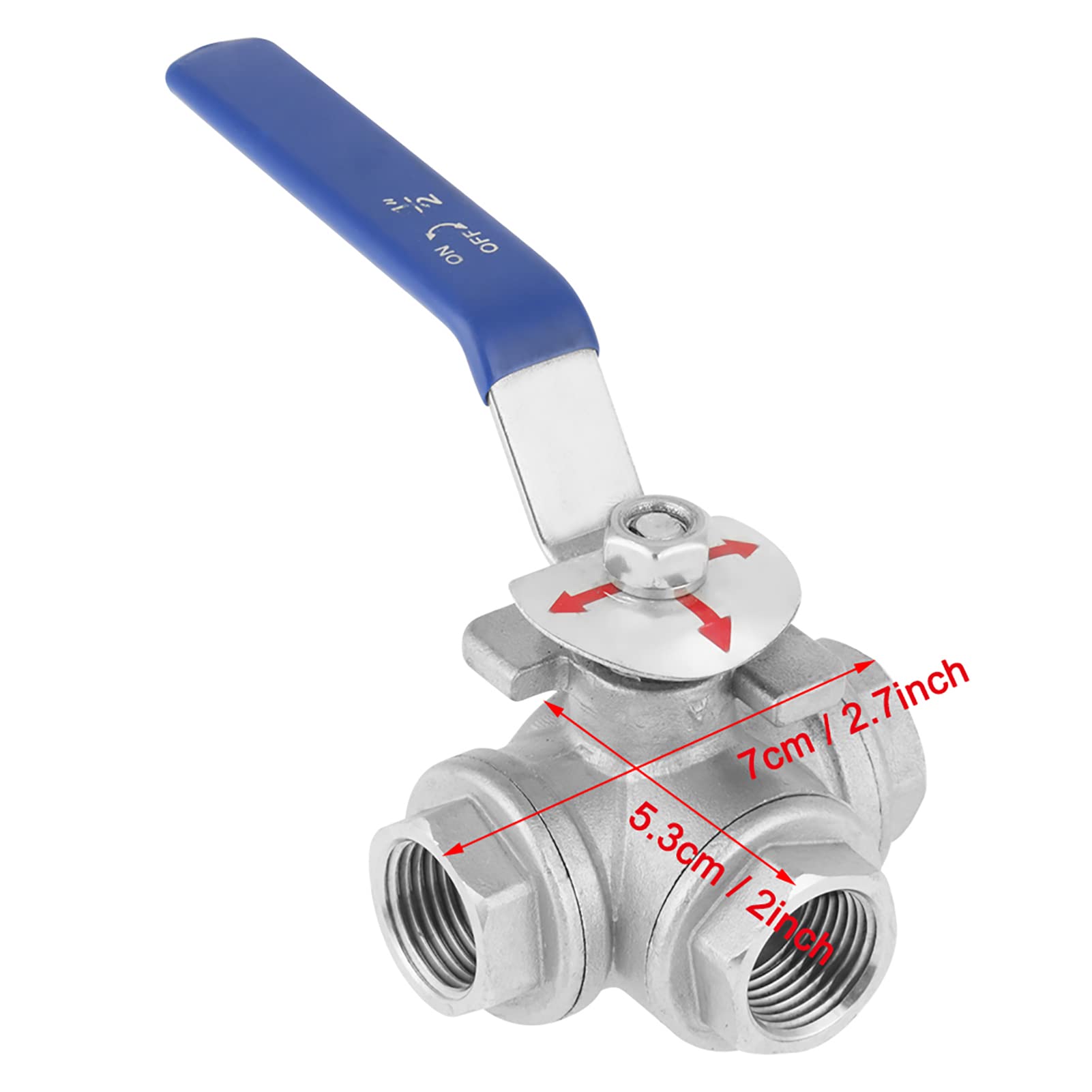 Valvola a Sfera a Tre Vie in Acciaio Inox, Filetto Femmina DN15 / 1/2 Pollice della Valvola a Sfera del Tubo con Maniglia di Bloccaggio per Acqua, Petrolio e Gas