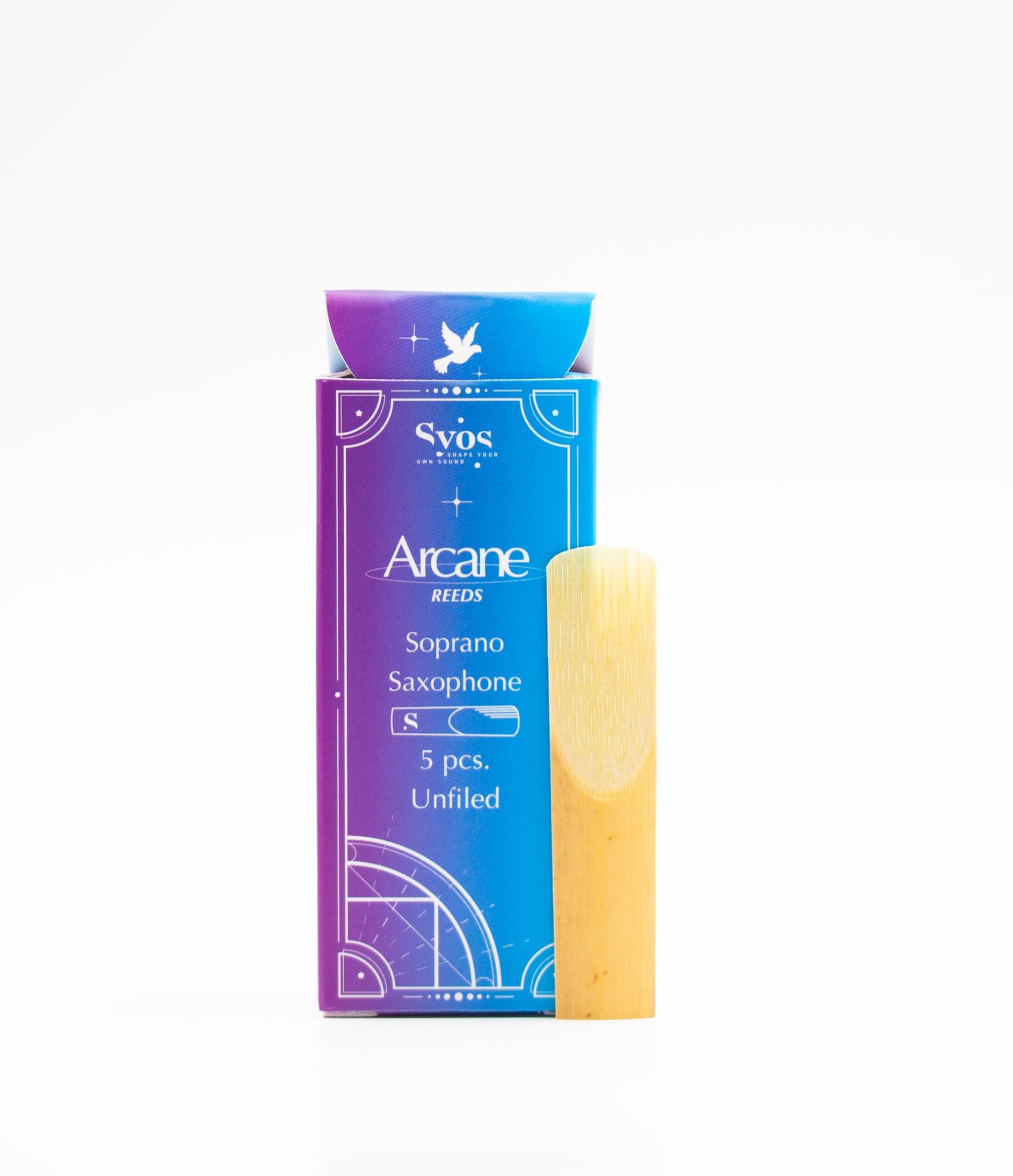 Arcane Soprano Saxophone Reeds Strength 3.0 - Easy to Control Soprano 3 Sax Reeds for a Warm and Rich Sound - Unfiled Reeds for Your Soprano Sax Mouthpiece - Box of 5 Reeds