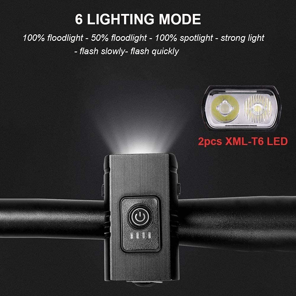XMING Światła rowerowe Front i tylne Mini Bike Lights Set, 3000 Lumen Rechargeable USB LED Cycle Lights Wodoodporny reflektor rowerowy i zestaw światła tylnego z 6 trybami Pasuje do wszystkich rowerów