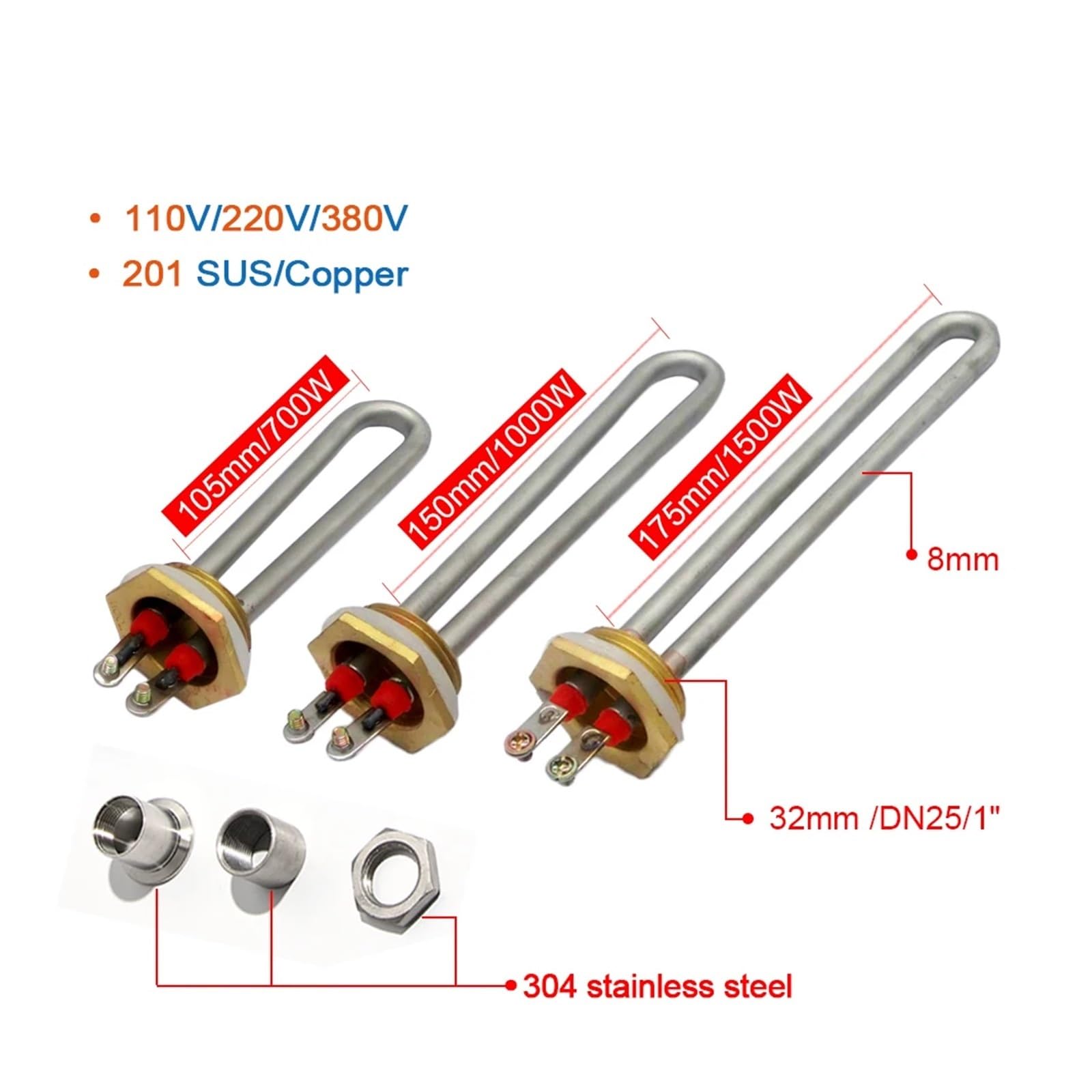 Uxcell 700W 220VAC Electric Heating Tube Element For Boiler Or Water Heater