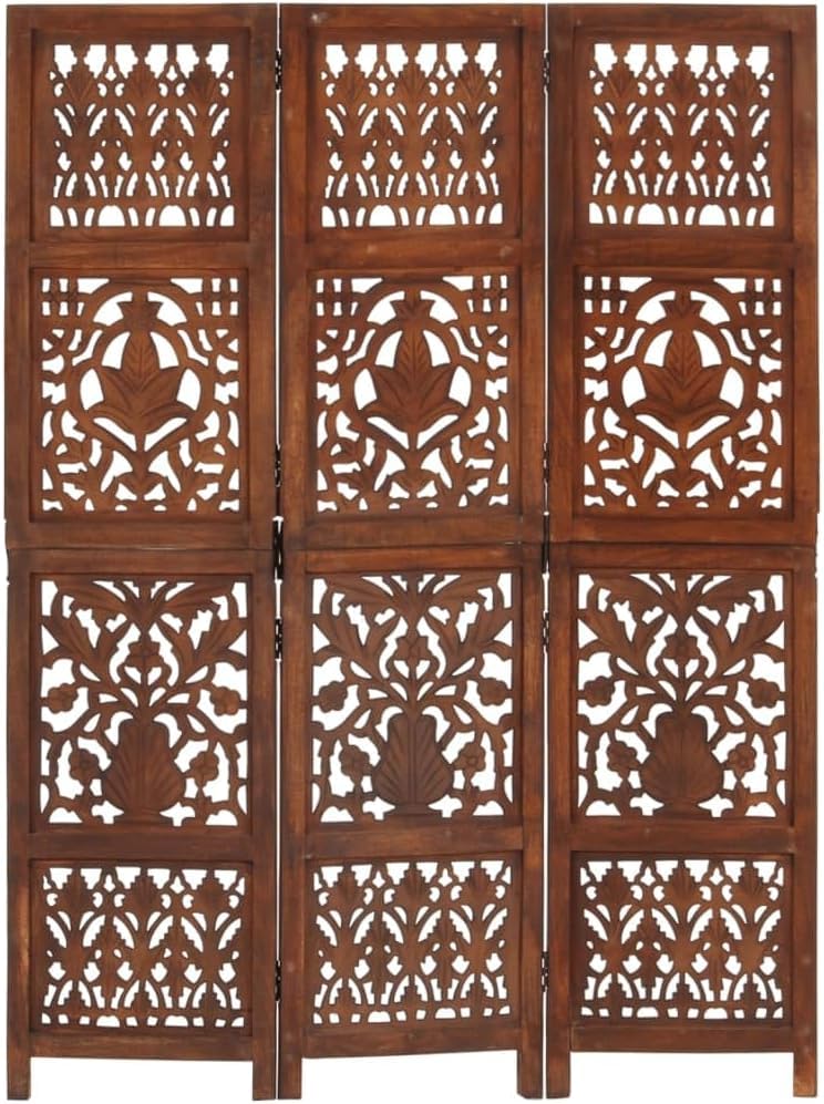 Image of Classic Wood and Craft Wooden Room Divider Partition for Living Room, Privacy Partition, Partition Wall, Divider for Makeup Studio /Office (3 Panels - Leaf Mix Design)