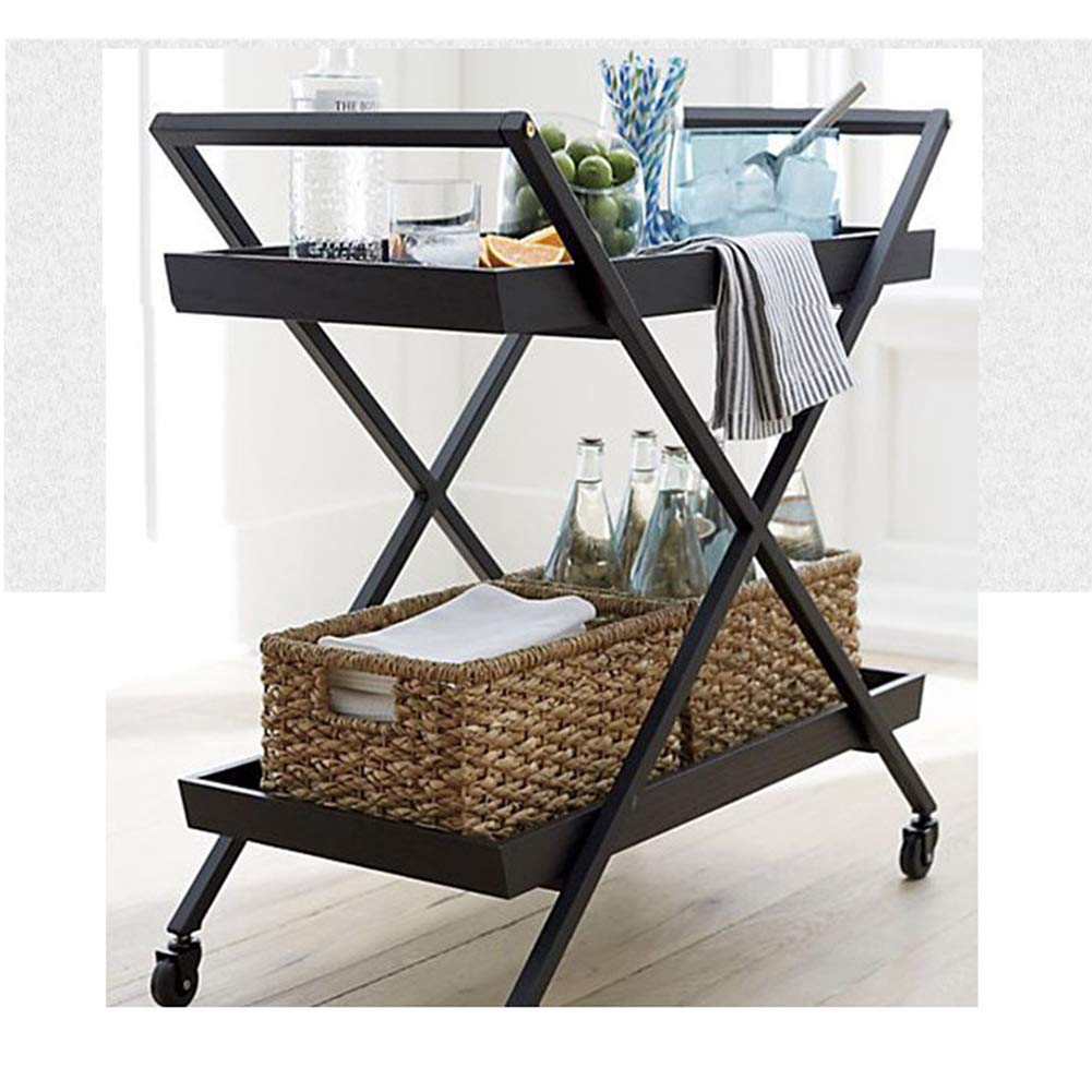 Carritos de bar/Carritos de servicio/Carros de cocina/Carritos de botellero con ruedas con almacenamiento - Carros rodantes industriales - Estantes de 2 niveles para vino, té, cerveza/soporte - Madera