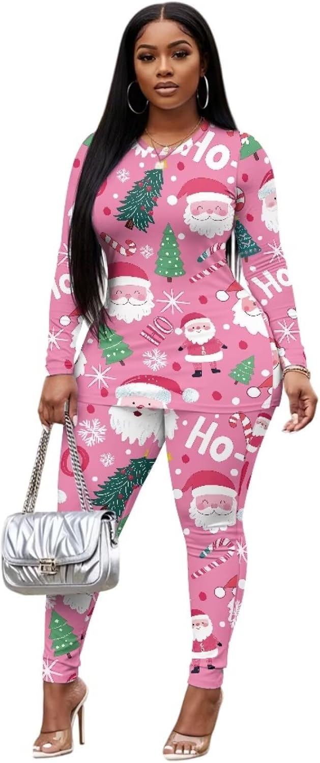 Christmas Yoga Sets for Women 2 Piece Long Sleeve Outfit Crewneck Butt Lifting Work Out Sets