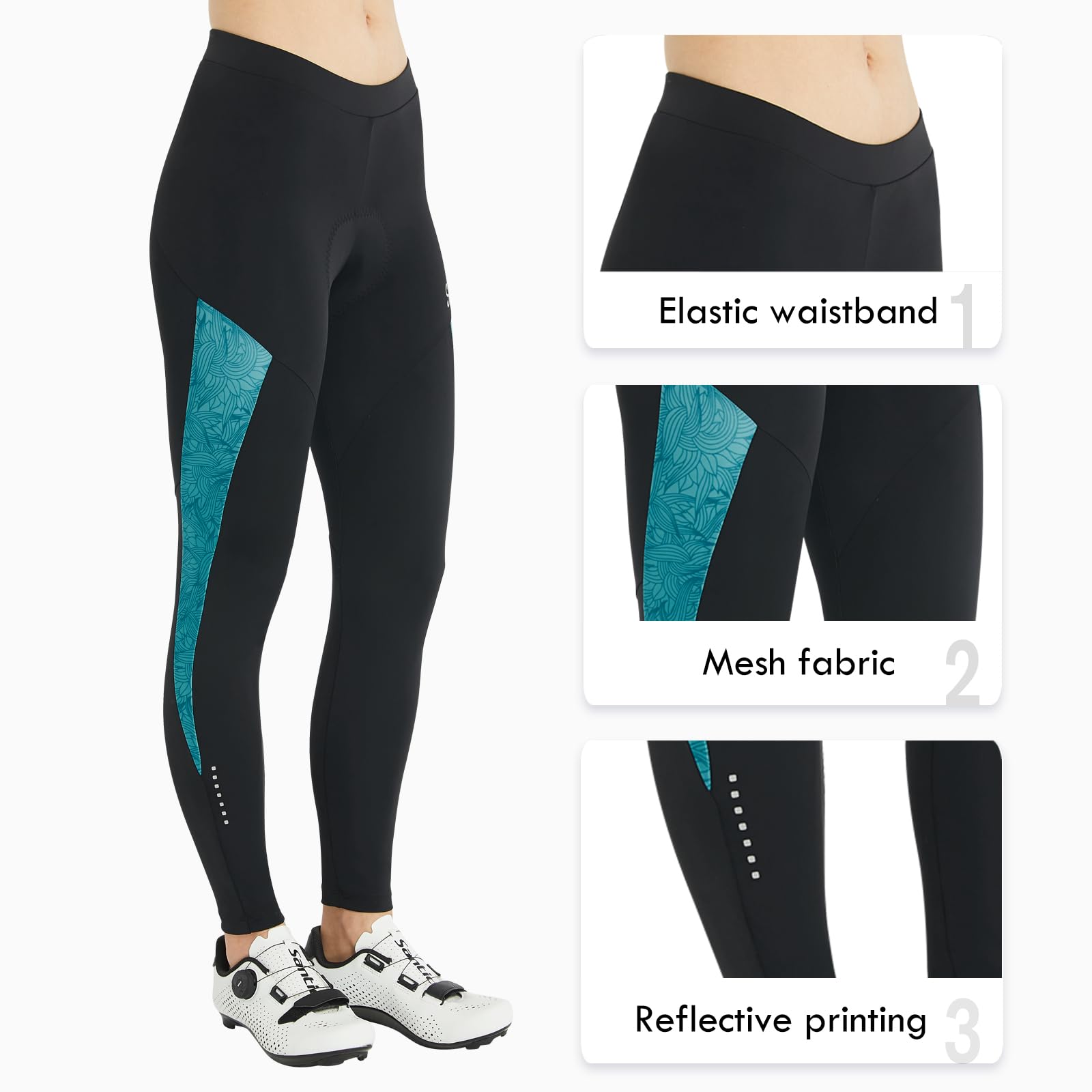 Santic Pantalon Cycliste Femme 7/8 Rembourré Leggings de Vélo Femme Cyclisme pour MTB-Gina