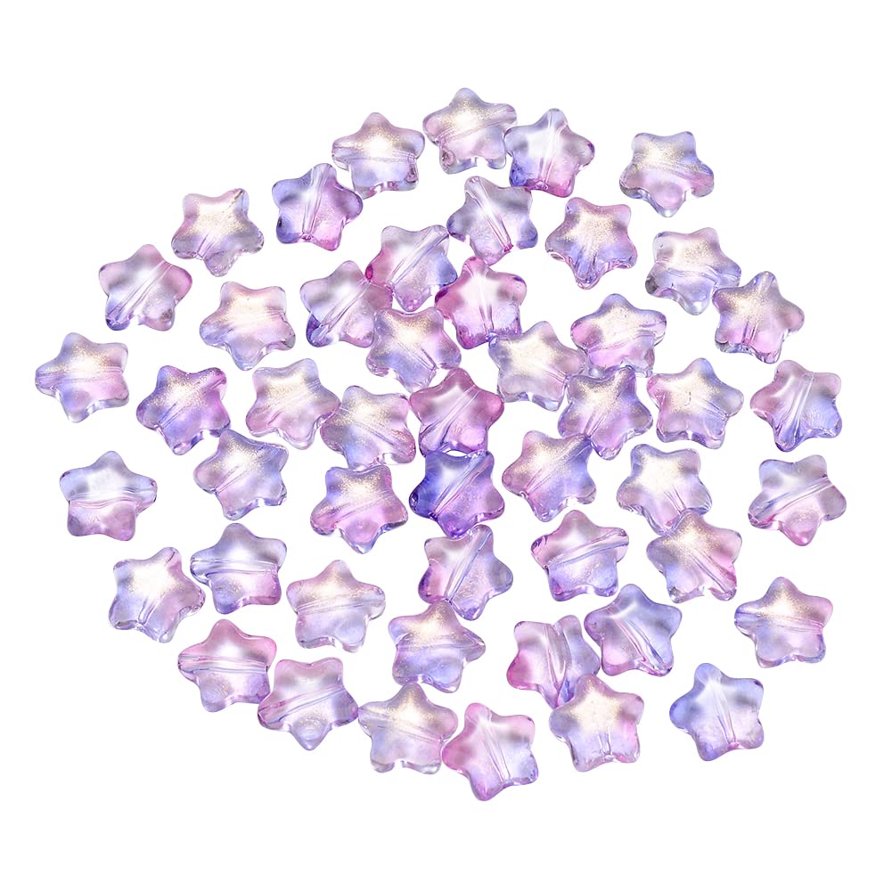 PandaHall 100pcs Star Crystal Glass Beads Transparent Spray Painted Star Beads Lilac Pony Loose Spacer Beads with Glitter Powder for Necklace Earring Jewelry Craft Making
